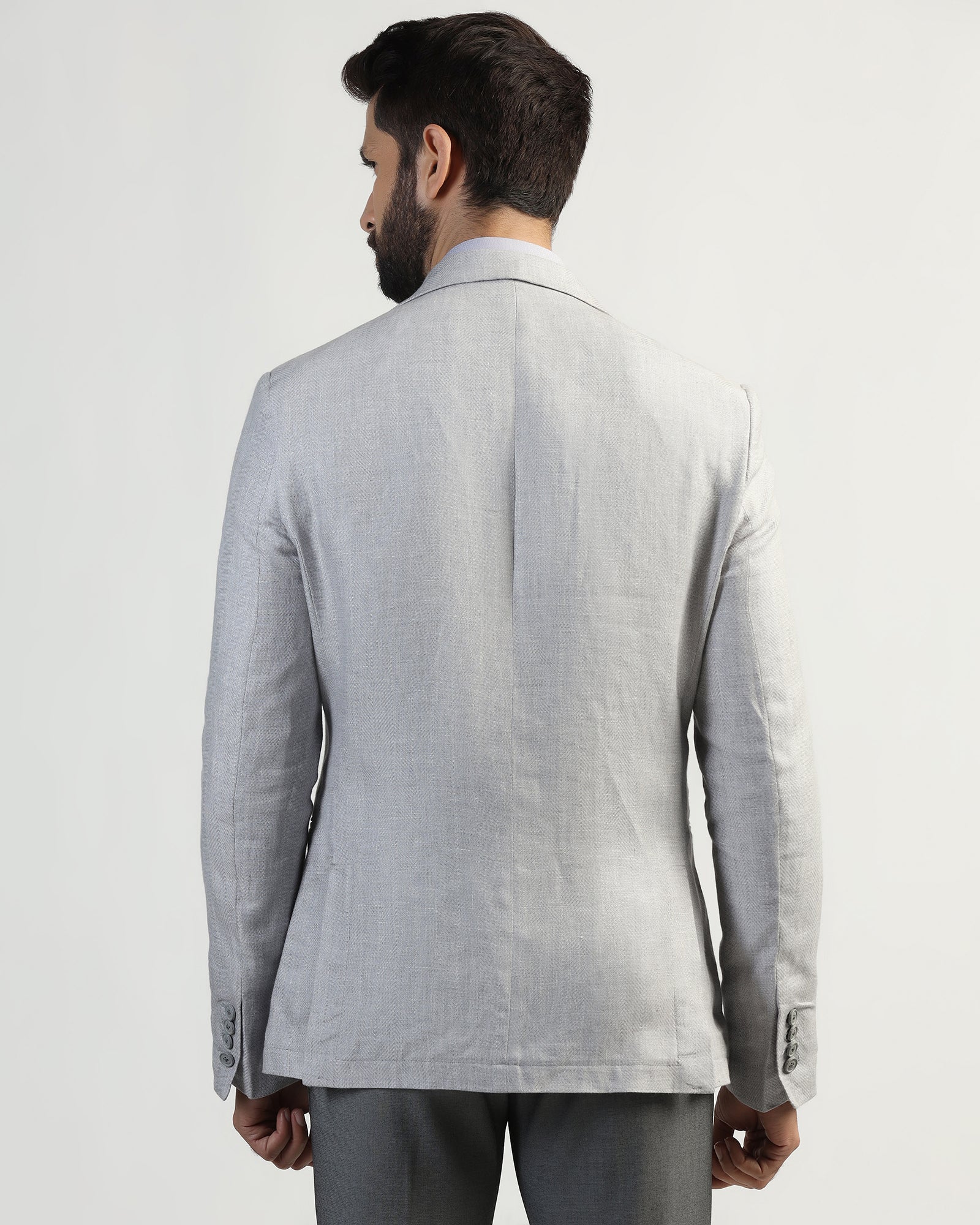 Linen Formal Light Grey Textured Blazer - Nero - Image 2