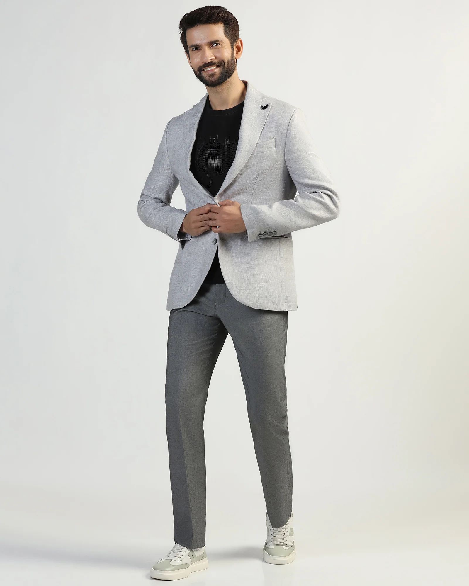 Linen Formal Light Grey Textured Blazer - Nero - Image 6