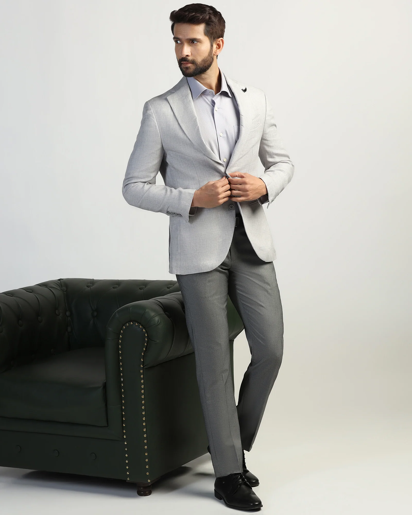 Linen Formal Light Grey Textured Blazer - Nero - Image 7