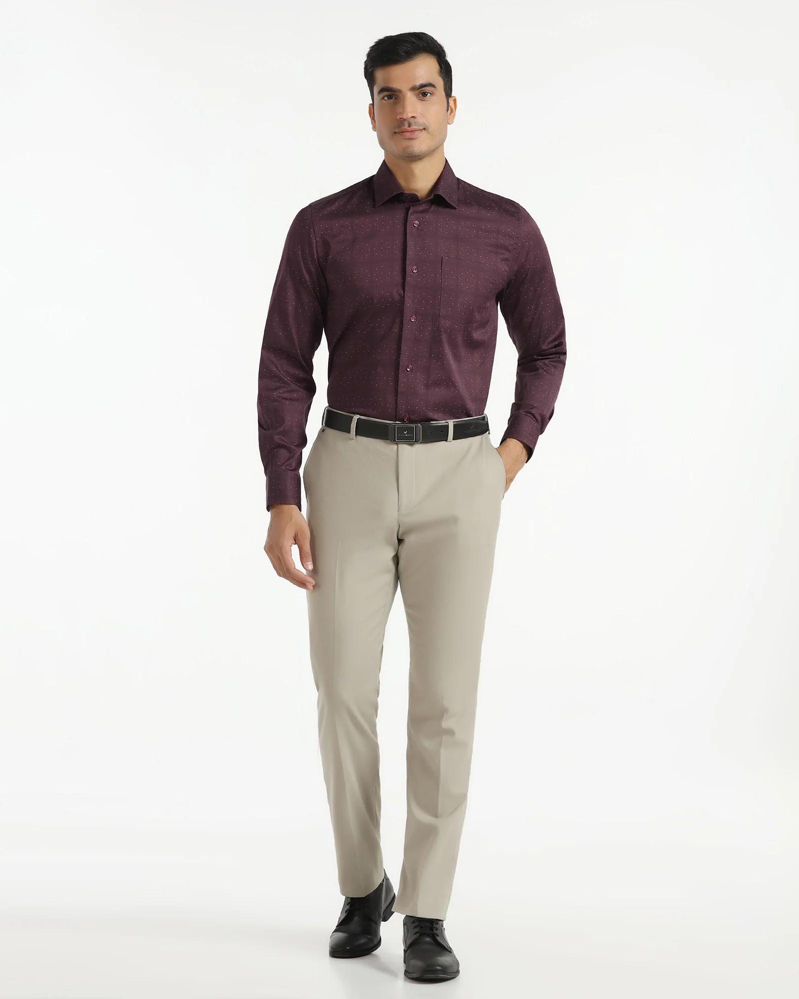 Formal Maroon Printed Shirt - Crust - Image 3