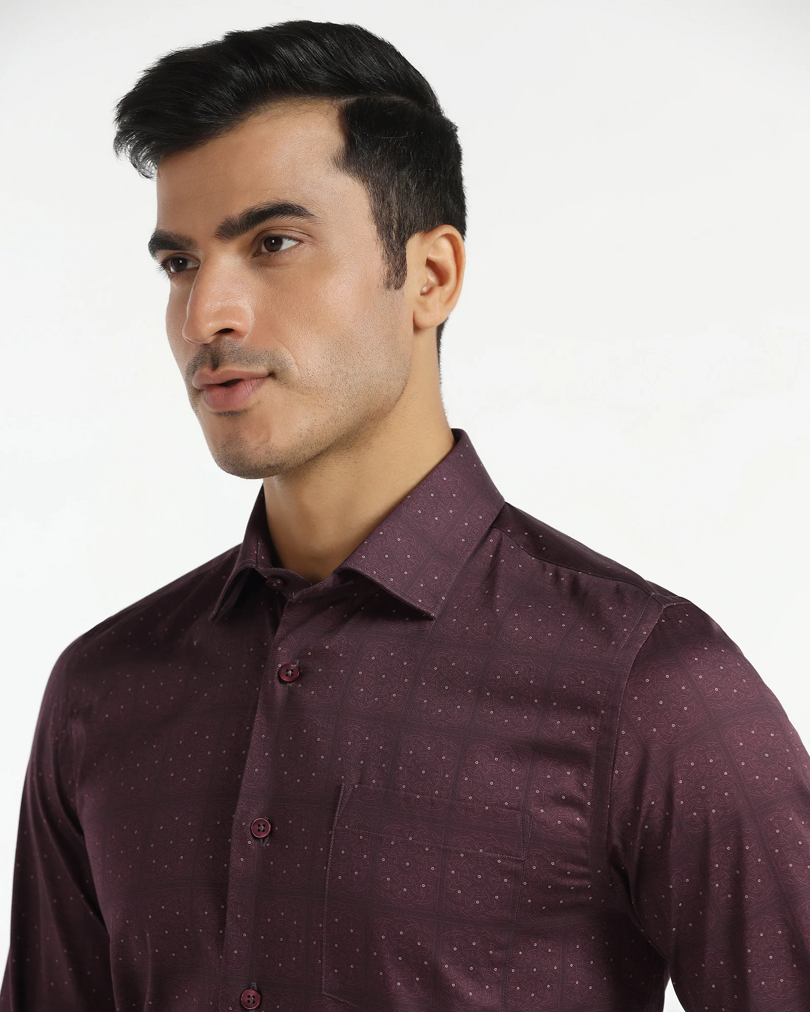Formal Maroon Printed Shirt - Crust - Image 4