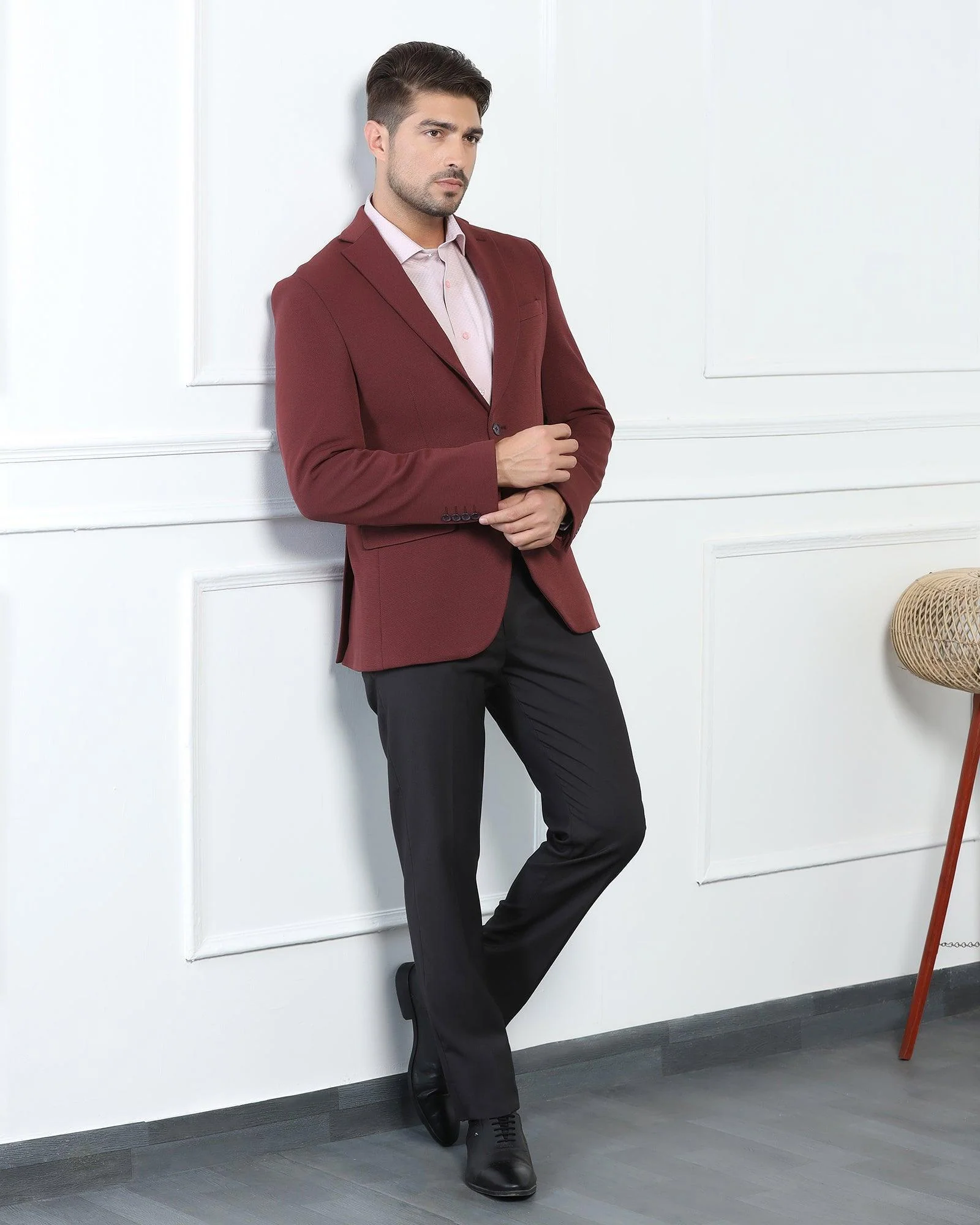 Formal Maroon Textured Blazer - Morris - Image 7