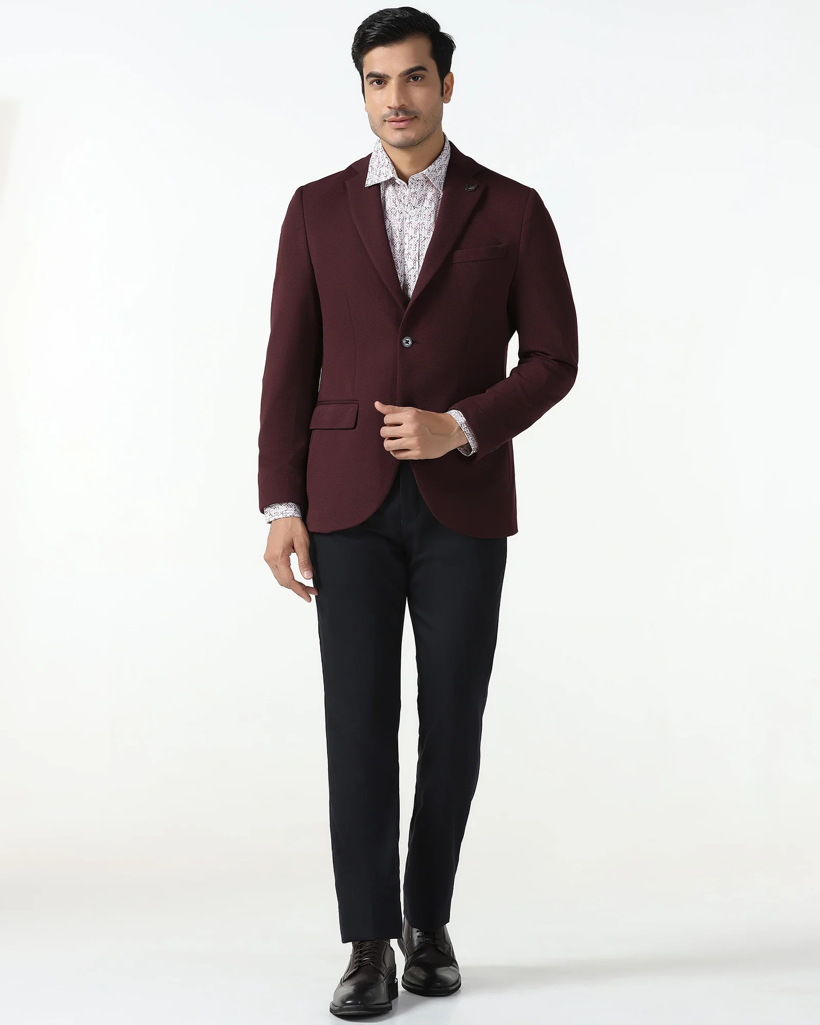 Formal Maroon Textured Blazer - Rismo - Image 3