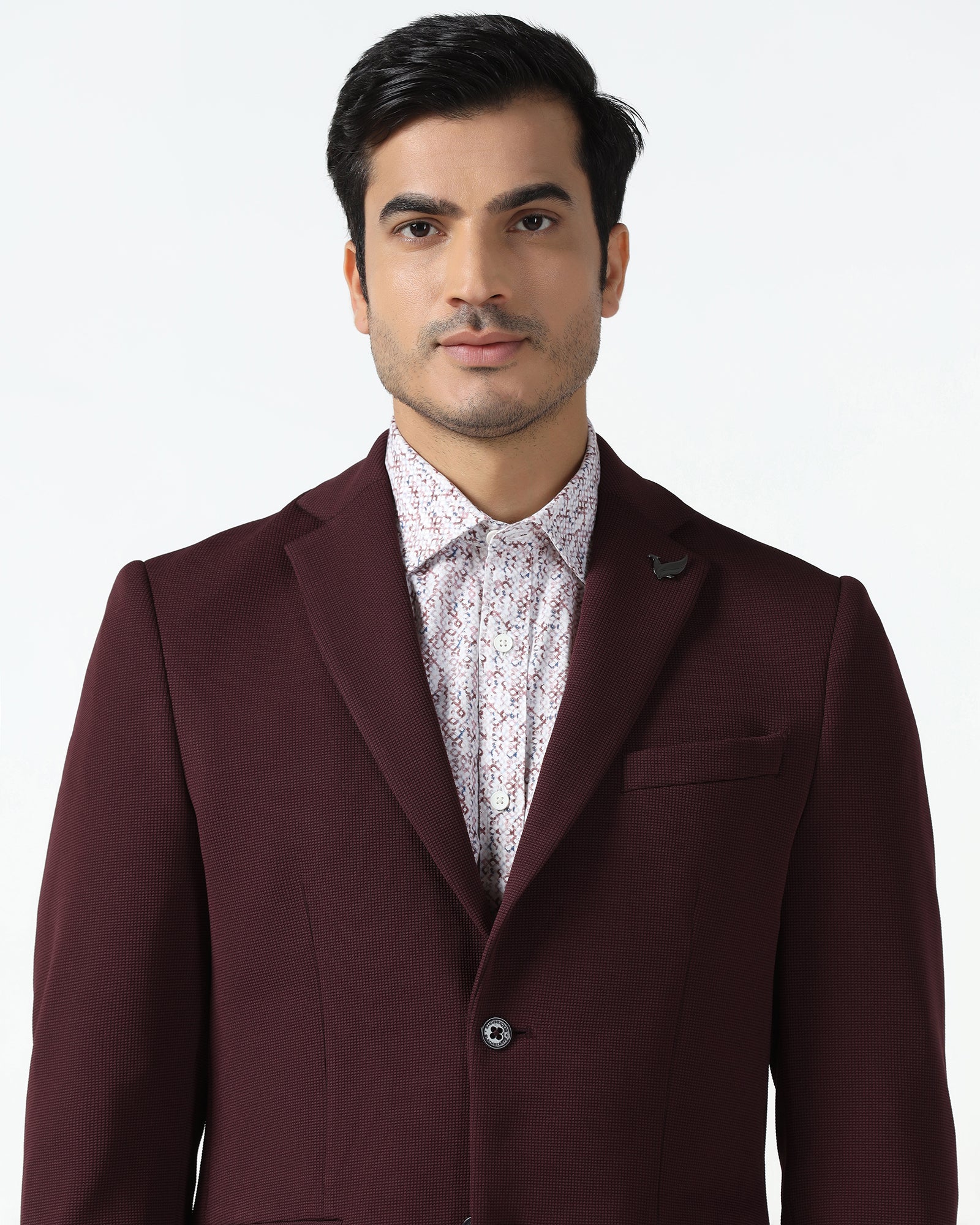 Formal Maroon Textured Blazer - Rismo - Image 5