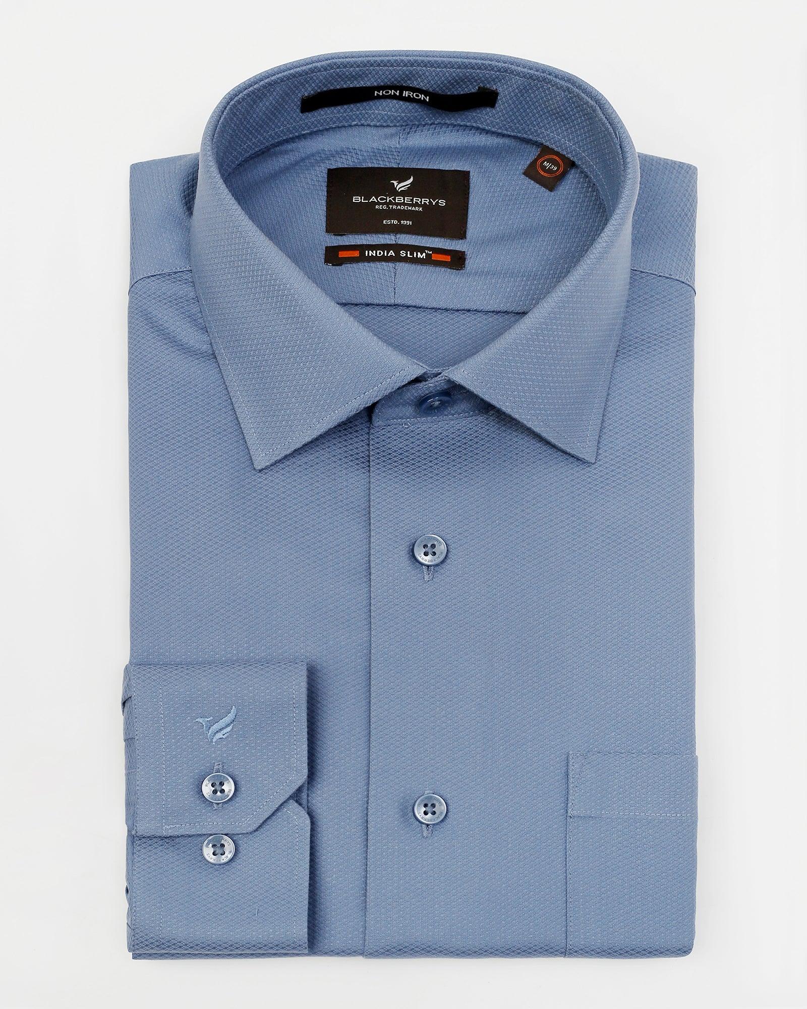 Non Iron Formal Mid Blue Textured Shirt - DOFP31 - Image 5