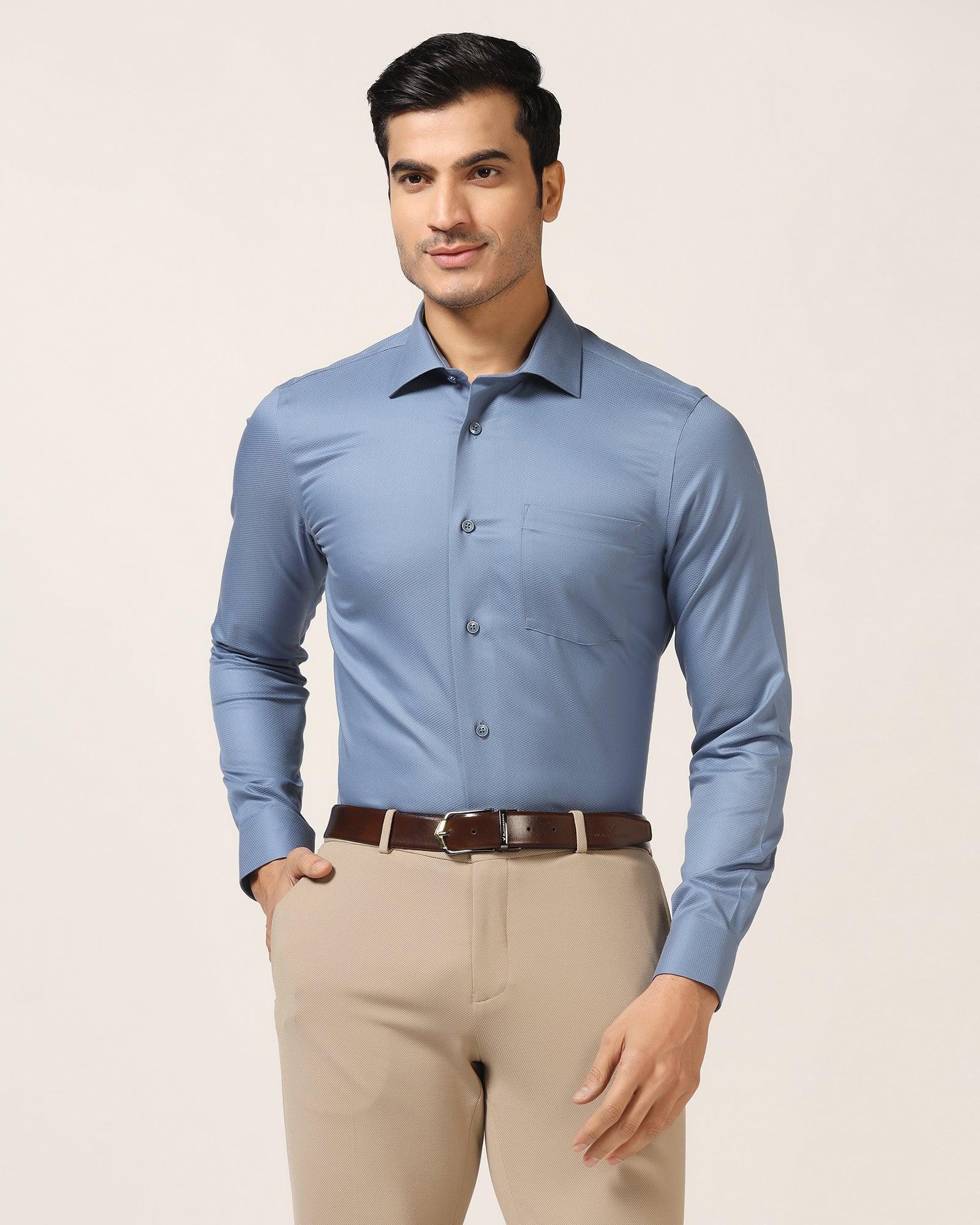 Non Iron Formal Mid Blue Textured Shirt - DOFP31 - Image 6