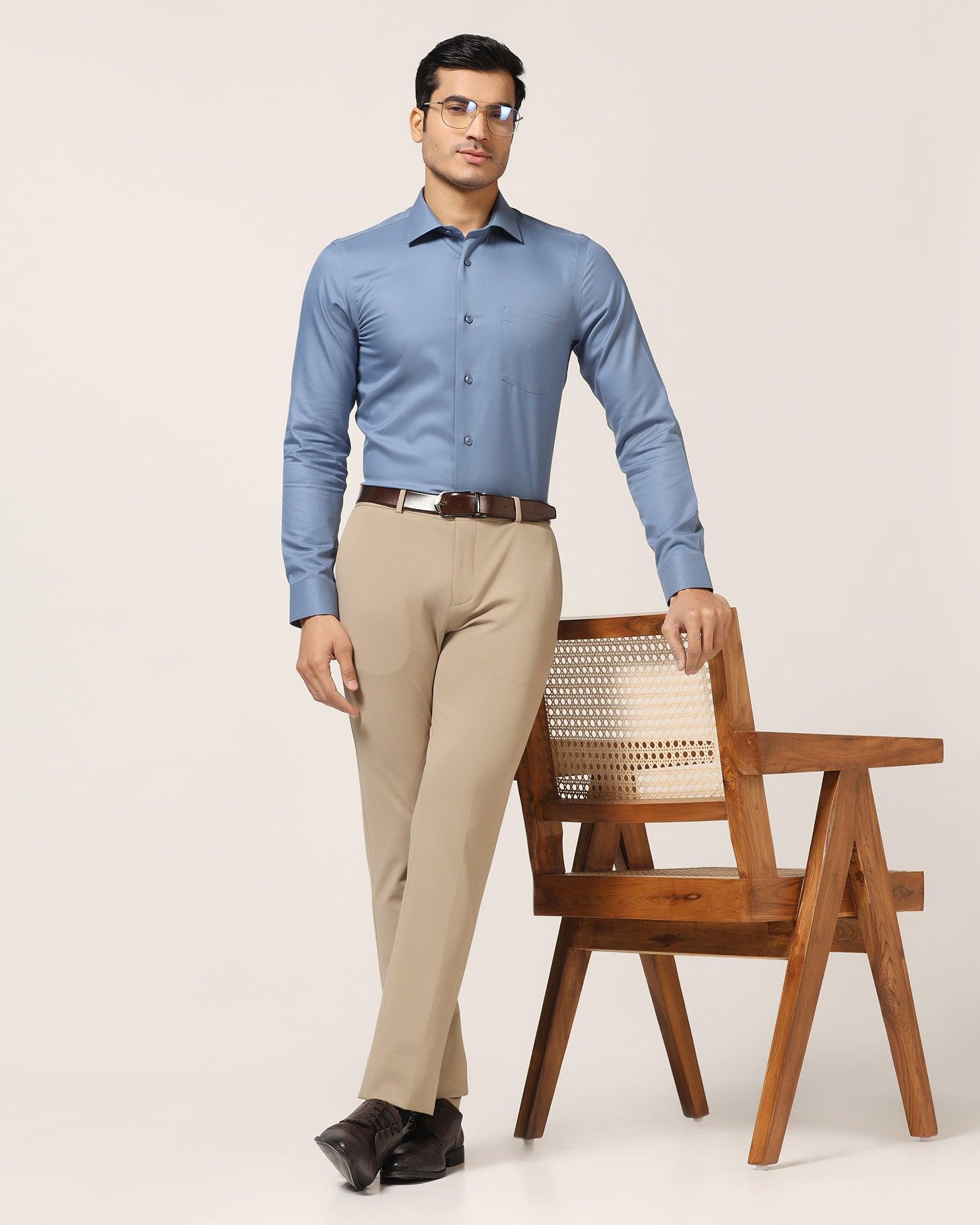 Non Iron Formal Mid Blue Textured Shirt - DOFP31 - Image 7