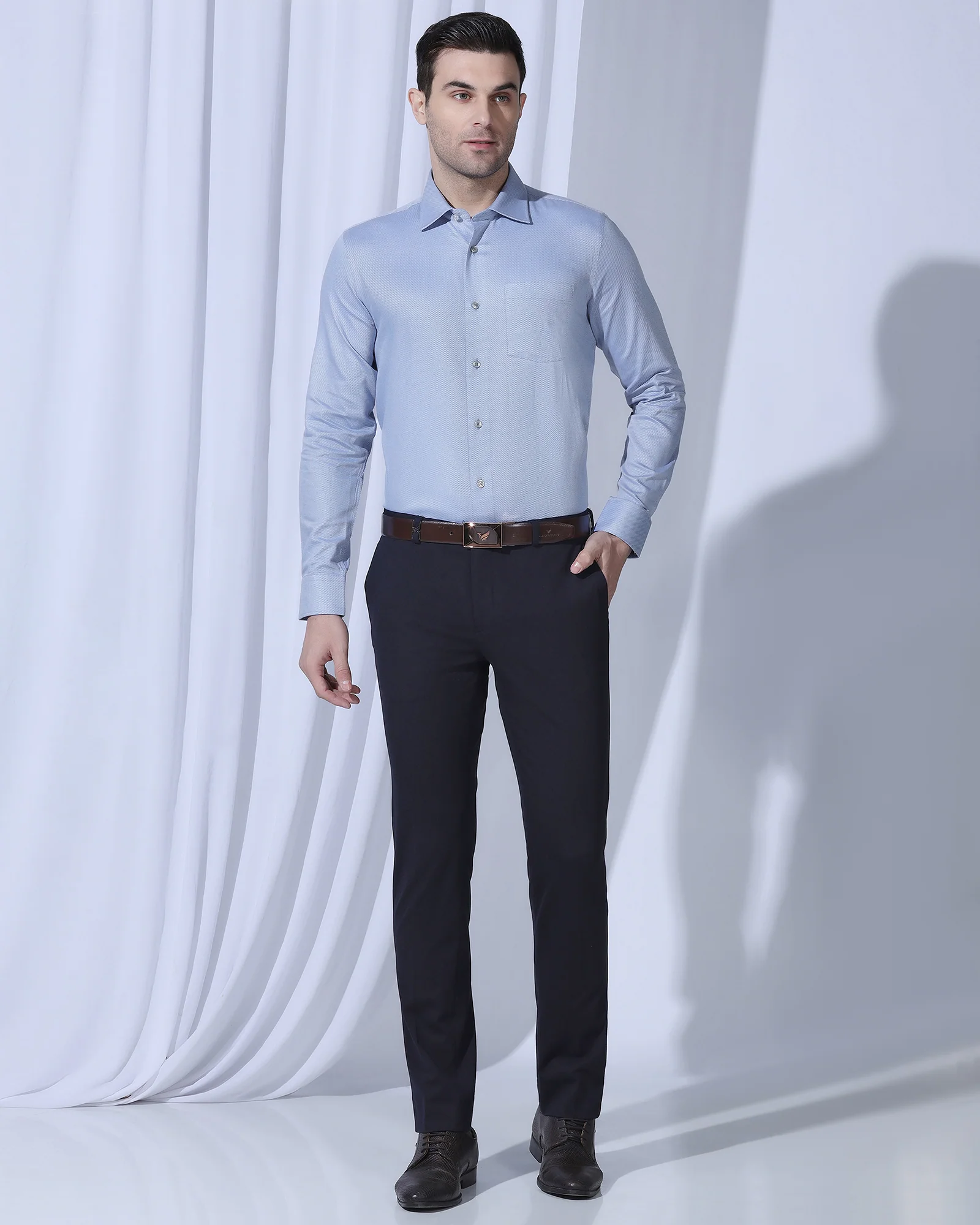 Formal Mid Blue Textured Shirt - Quent - Image 3