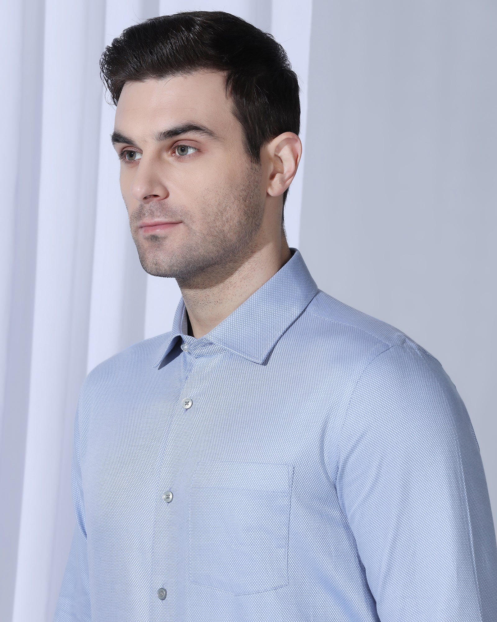 Formal Mid Blue Textured Shirt - Quent - Image 4