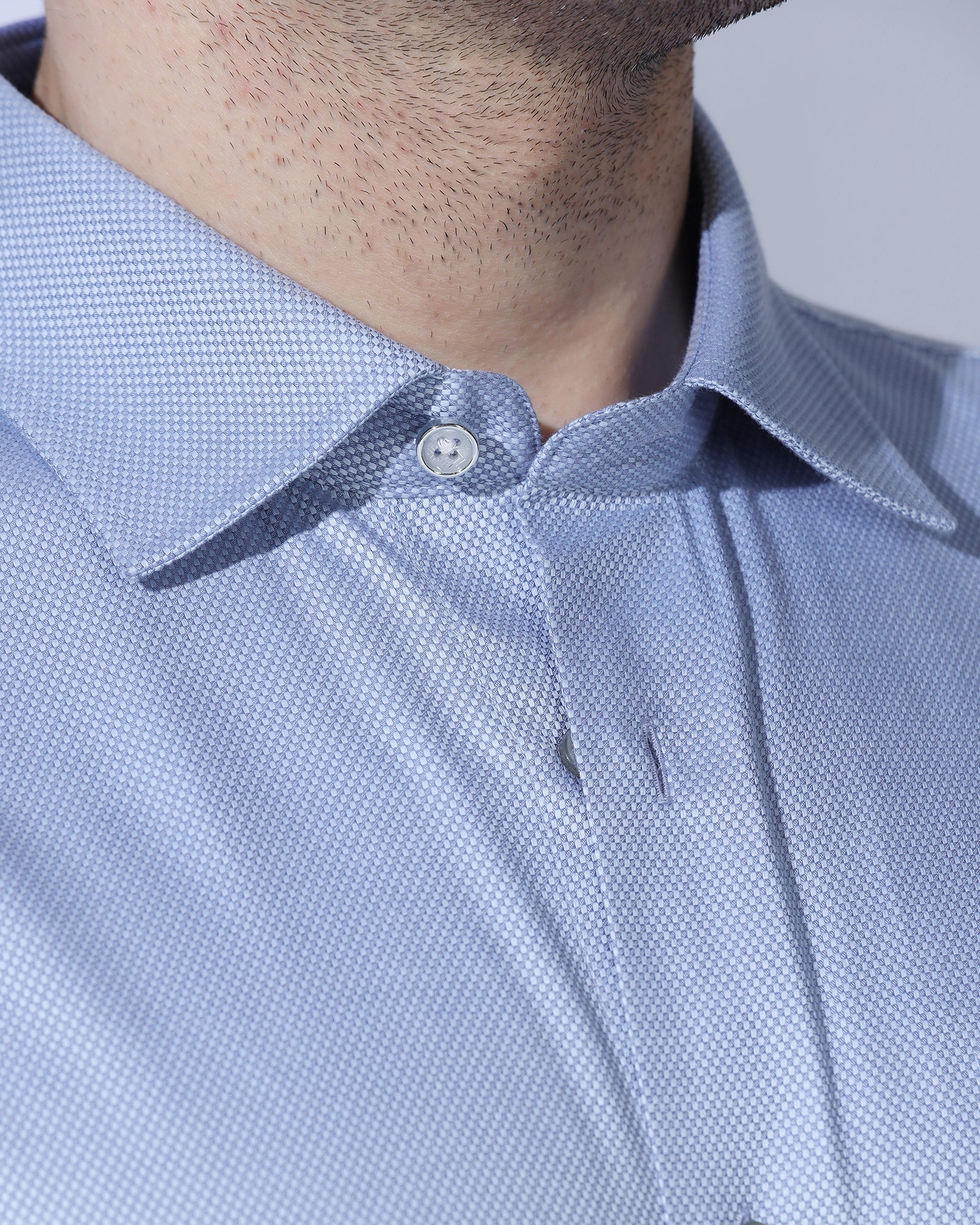 Formal Mid Blue Textured Shirt - Quent - Image 7