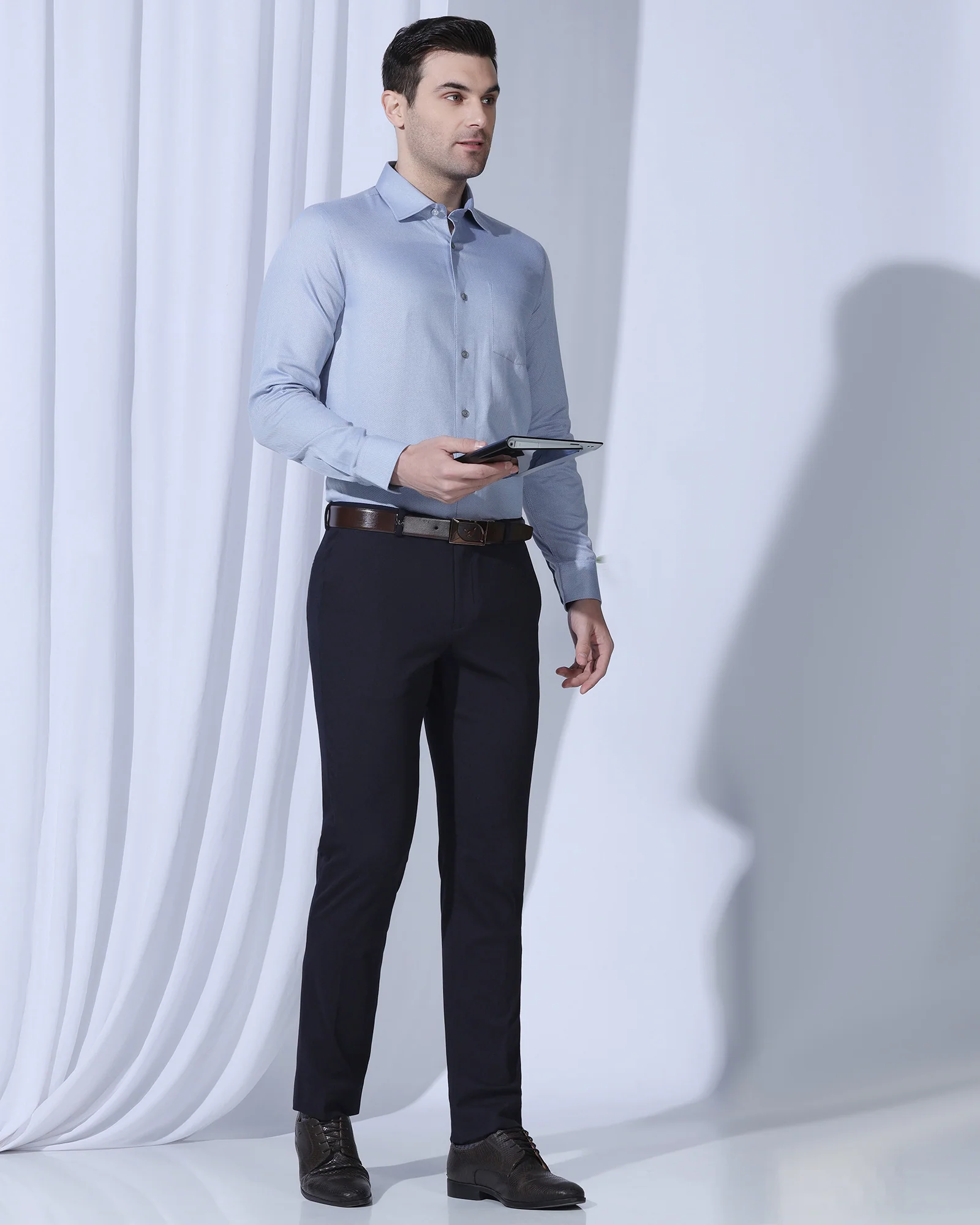 Formal Mid Blue Textured Shirt - Quent - Image 8