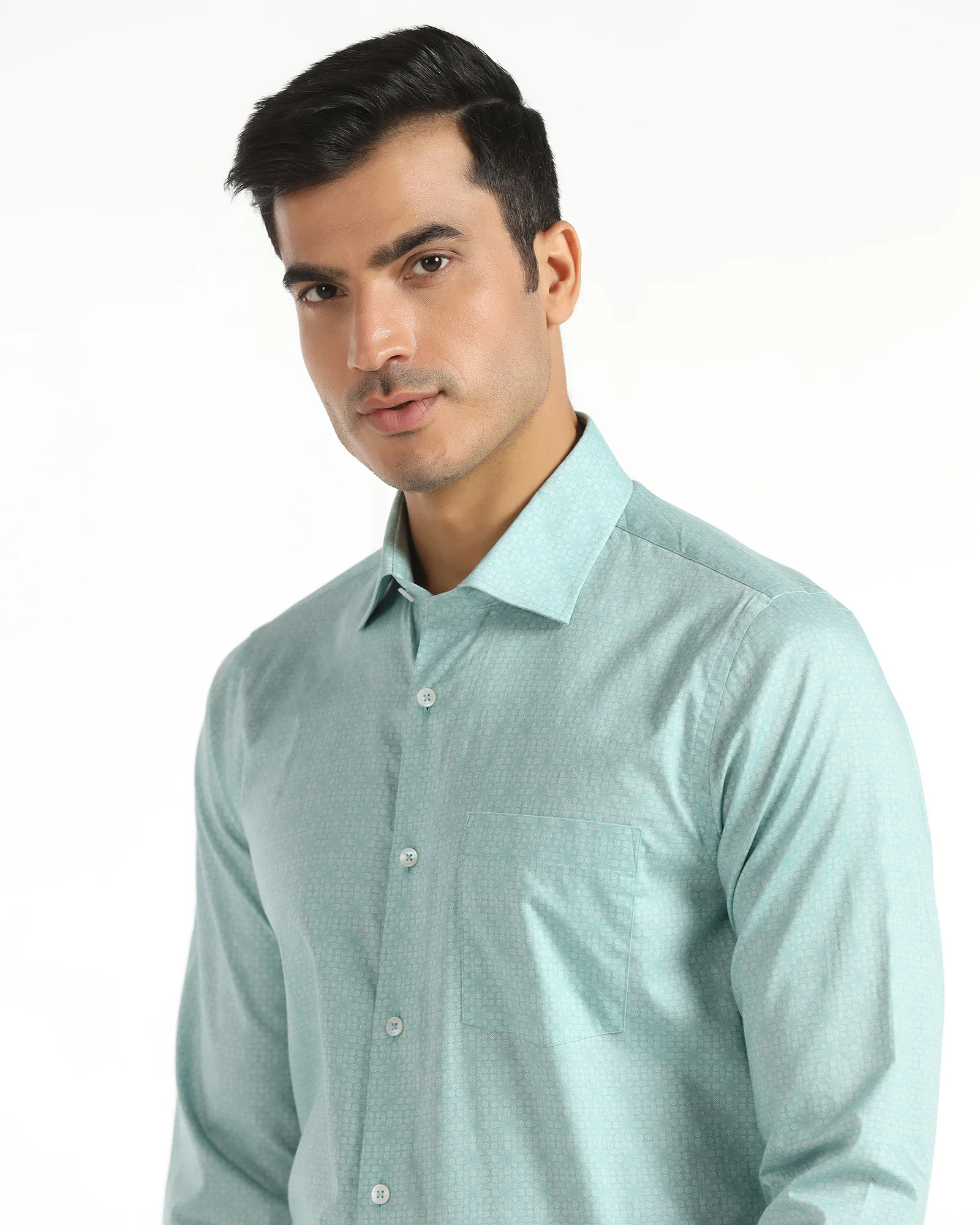 Formal Mint Printed Shirt - Hydron - Image 4