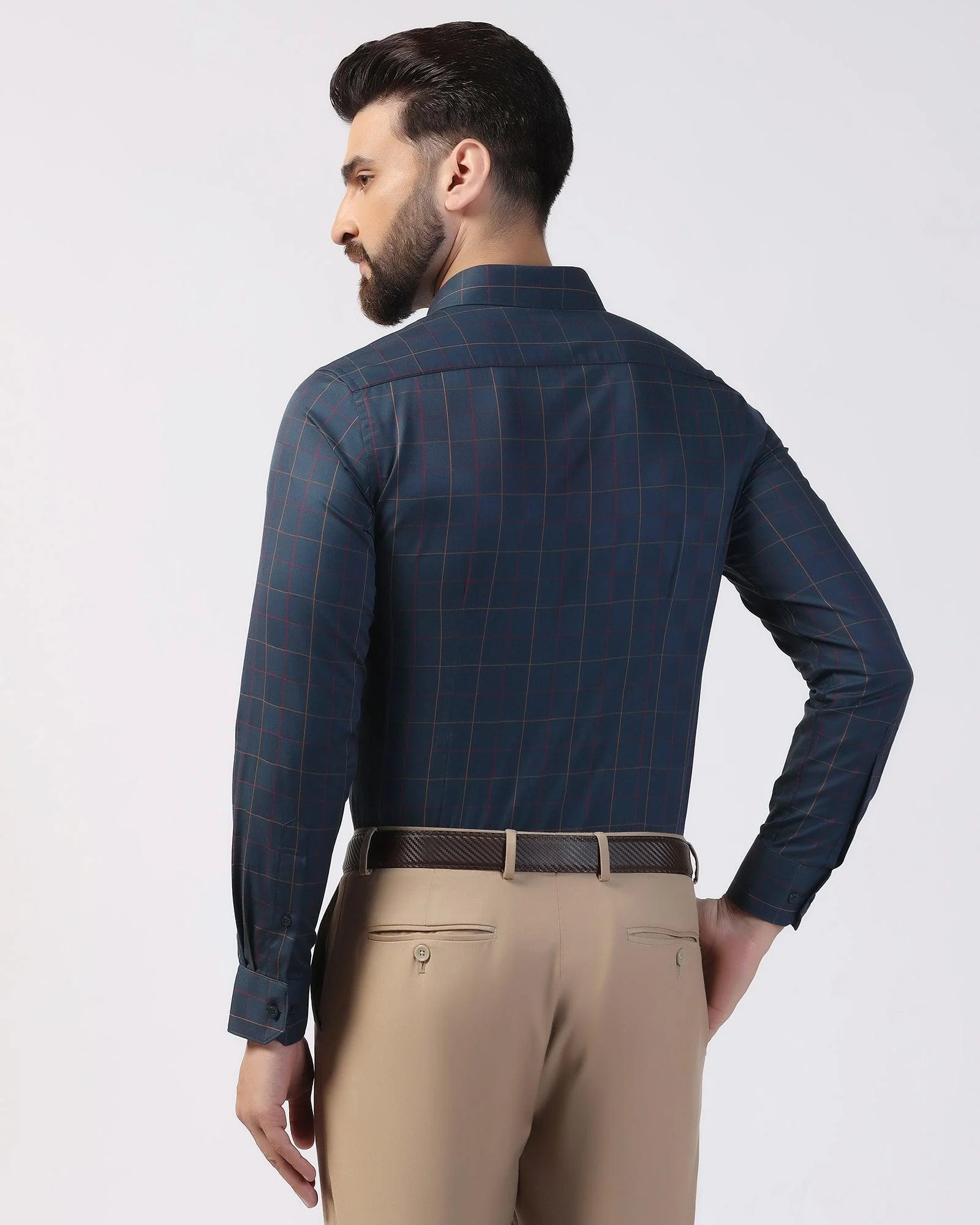 Non Iron Formal Navy Check Shirt - Boston - Image 2