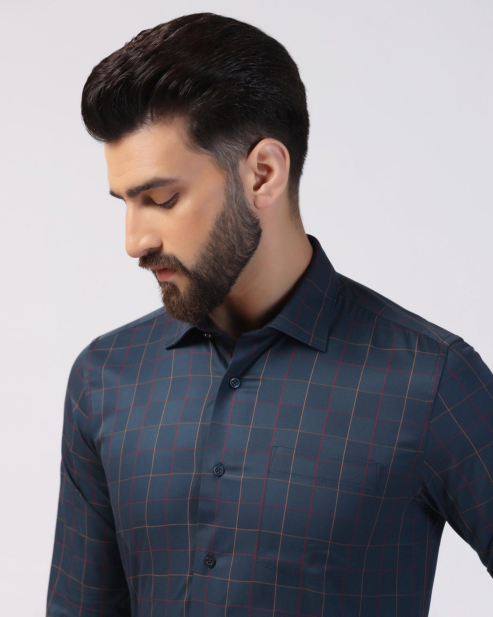 Non Iron Formal Navy Check Shirt - Boston - Image 4