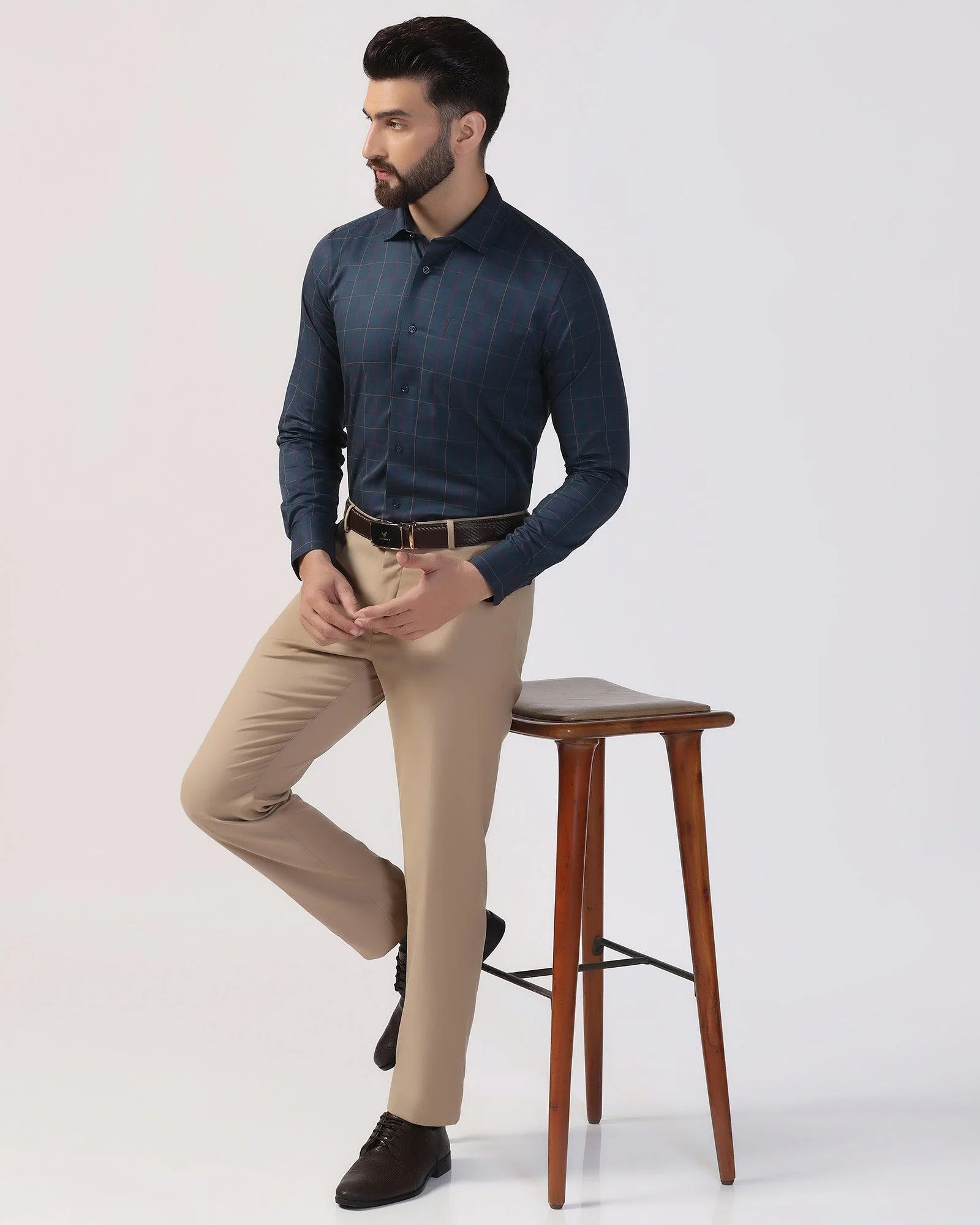 Non Iron Formal Navy Check Shirt - Boston - Image 7