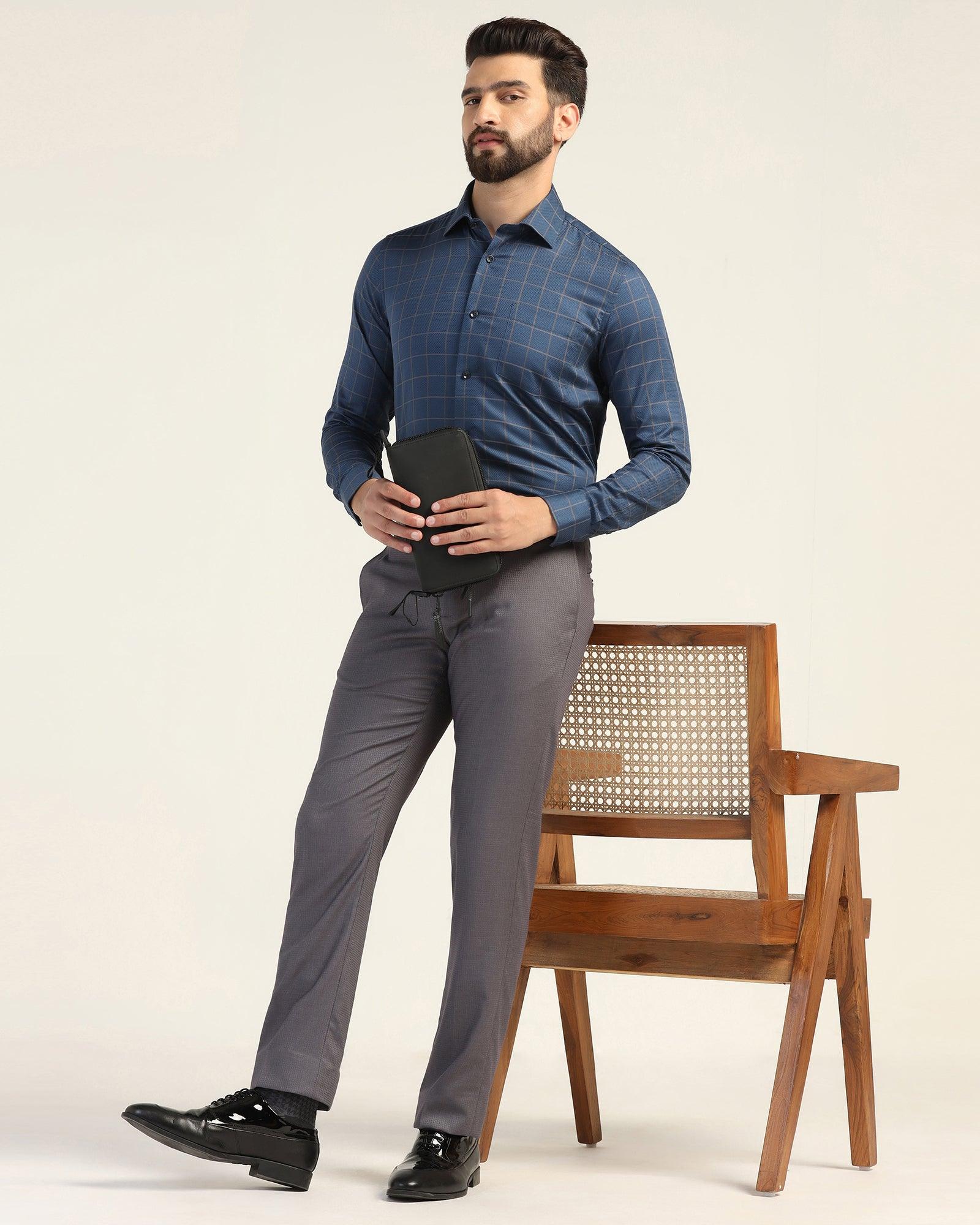 Formal Navy Check Shirt - Carman - Image 7