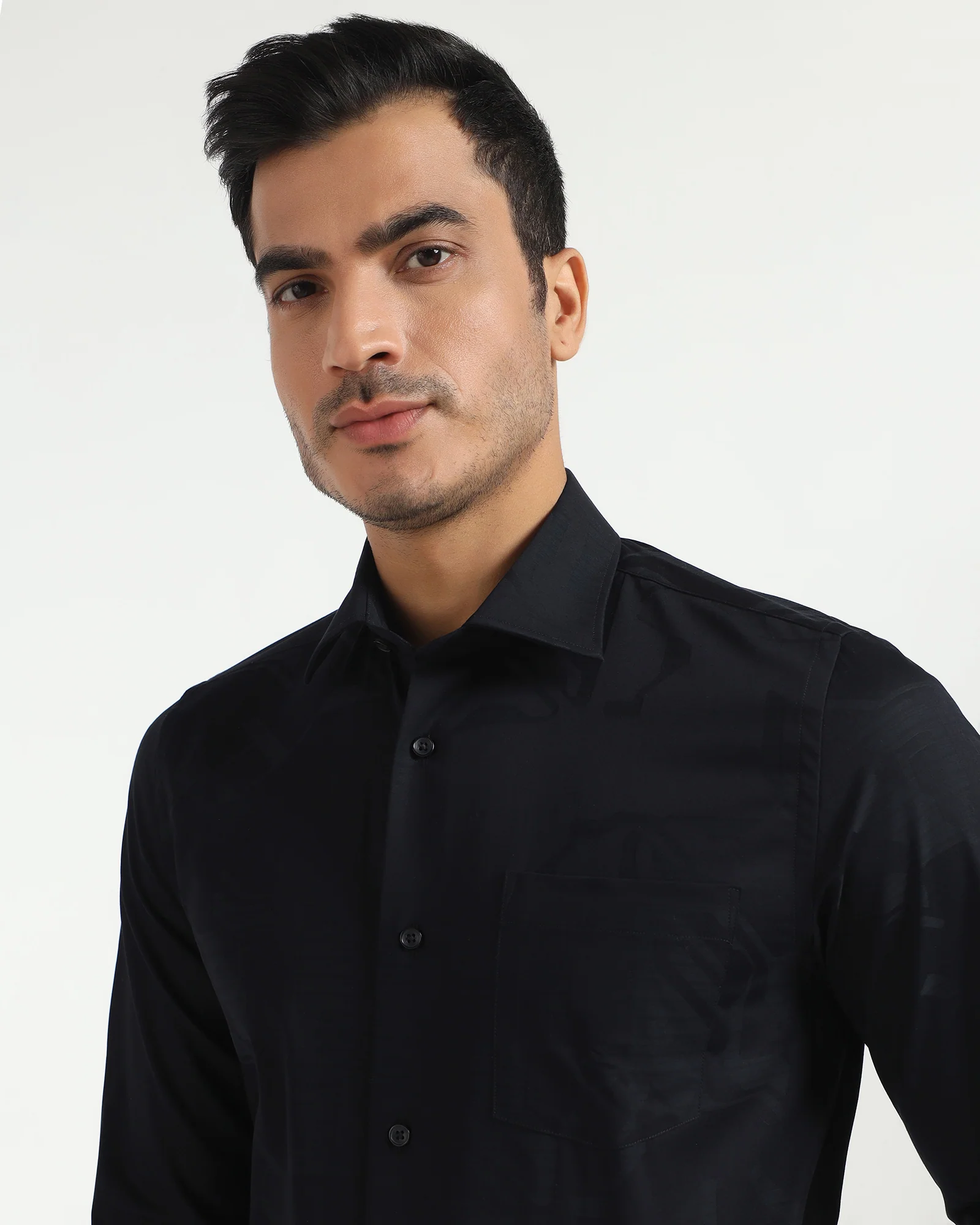 Formal Navy Jacquard Shirt - Rowan - Image 4