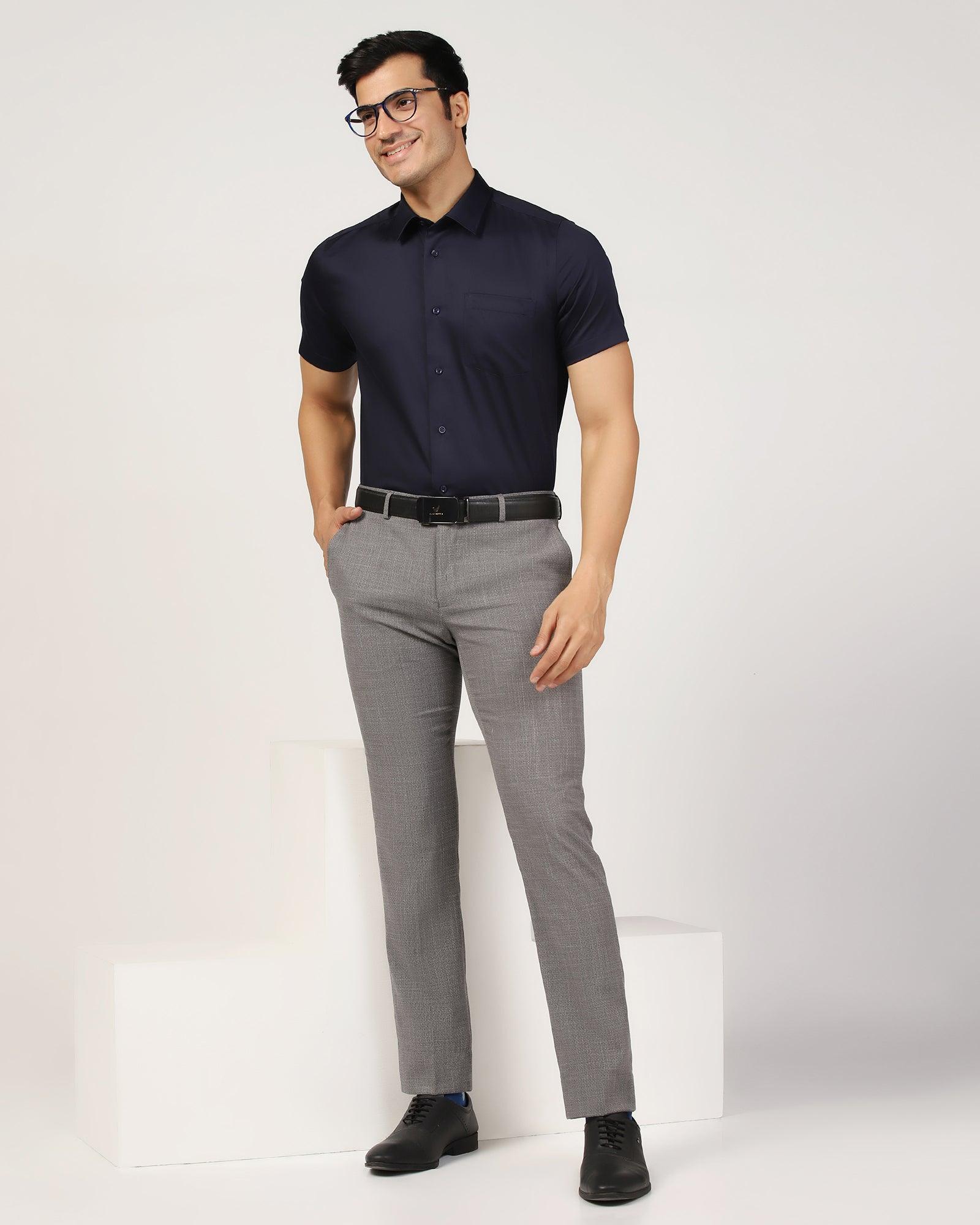 Non Iron Formal Half Sleeve Navy Solid Shirt - Matiz - Image 3