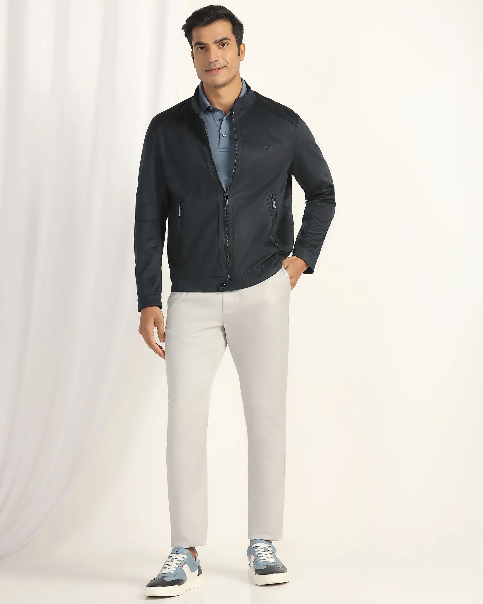Formal Navy Solid Zipper Jacket - Gosling - Image 3