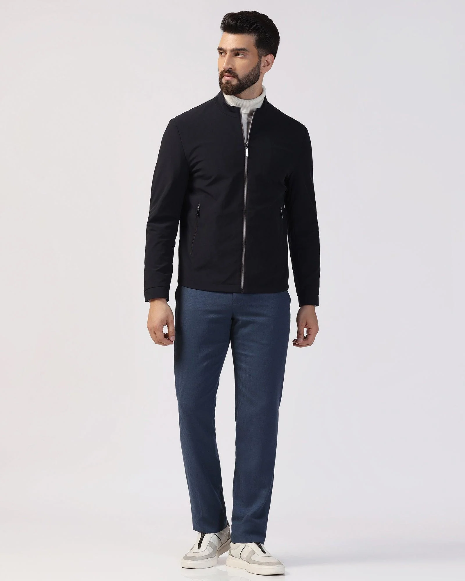 Formal Navy Solid Zipper Jacket - Orion - Image 3