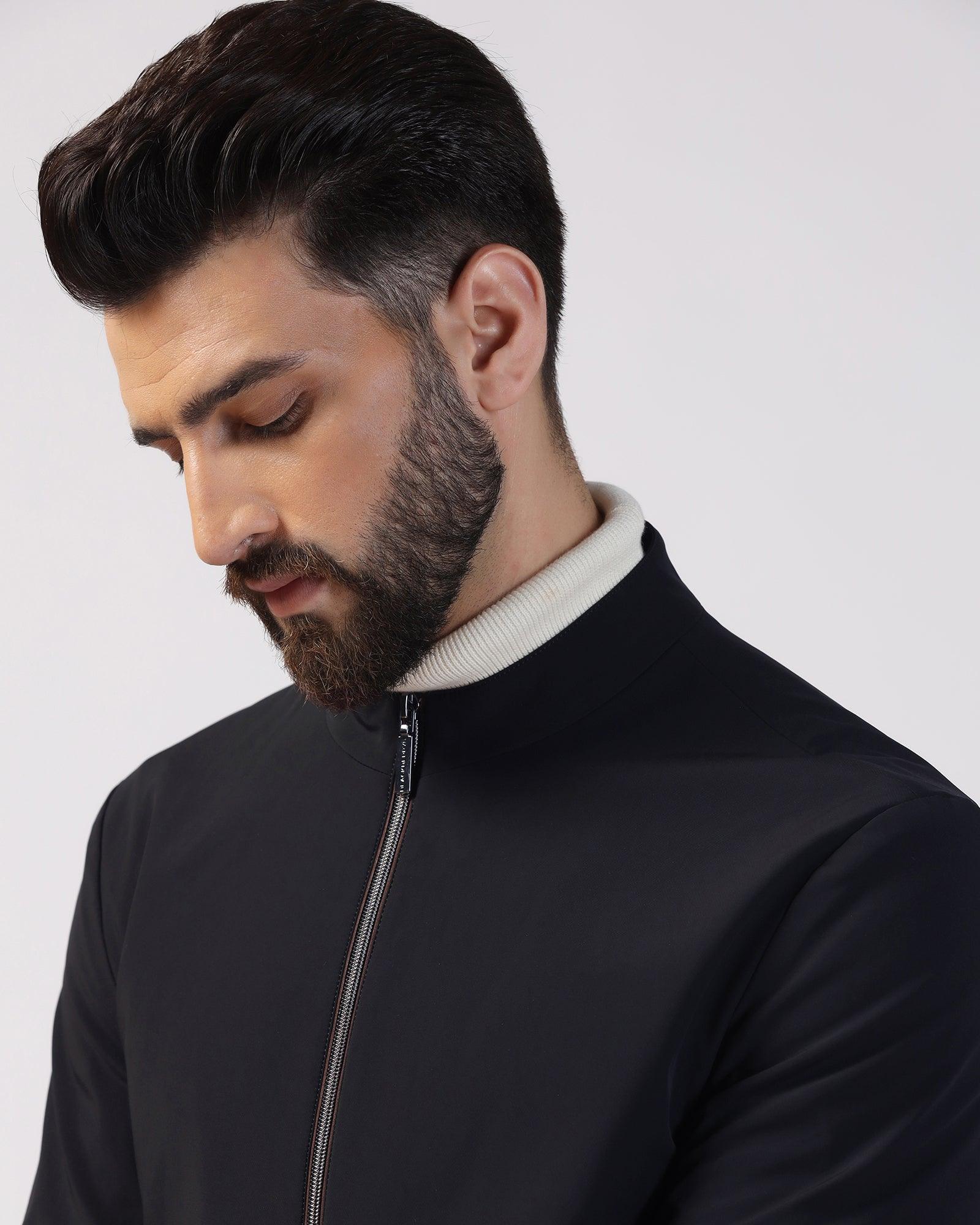 Formal Navy Solid Zipper Jacket - Orion - Image 4