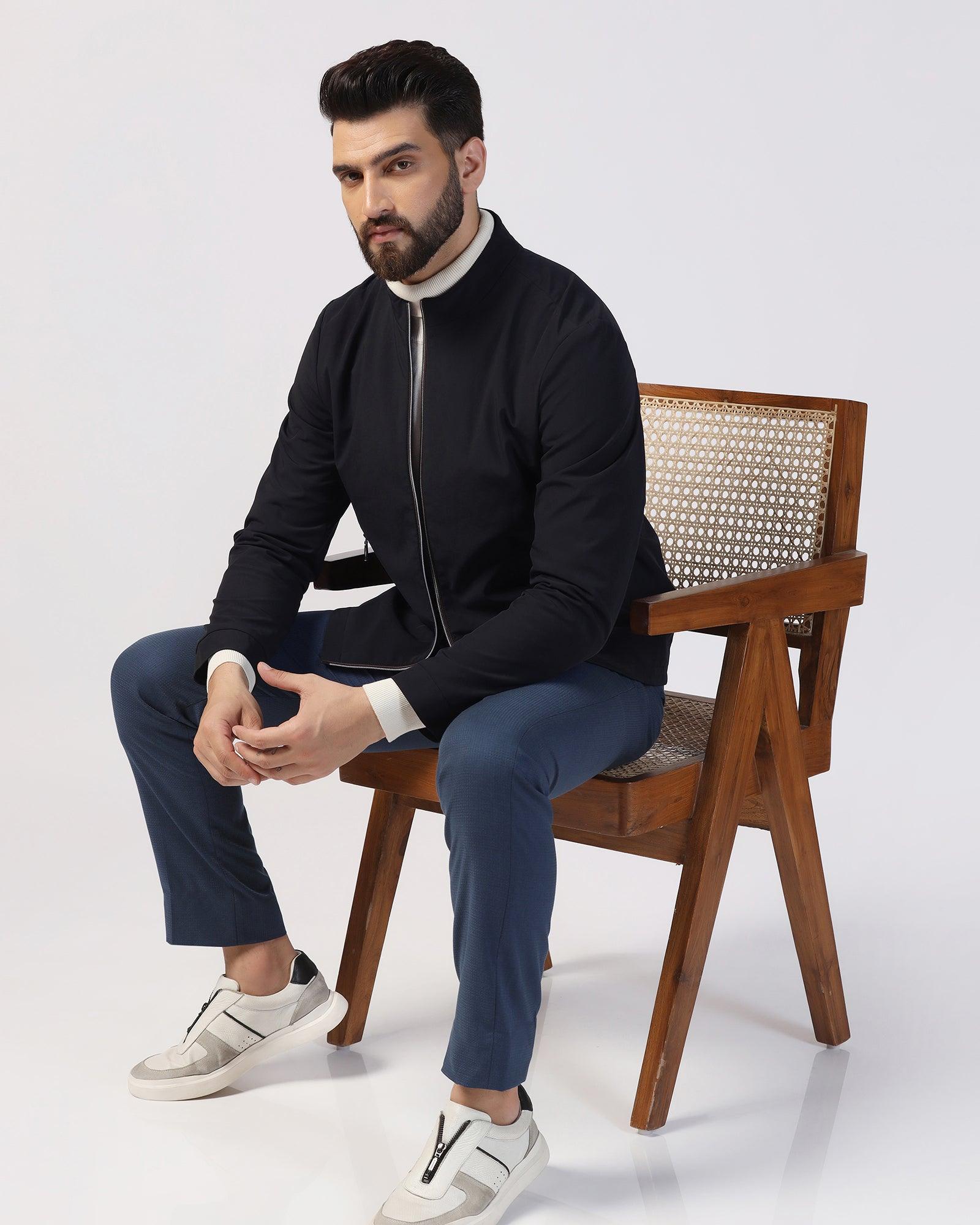 Formal Navy Solid Zipper Jacket - Orion - Image 5