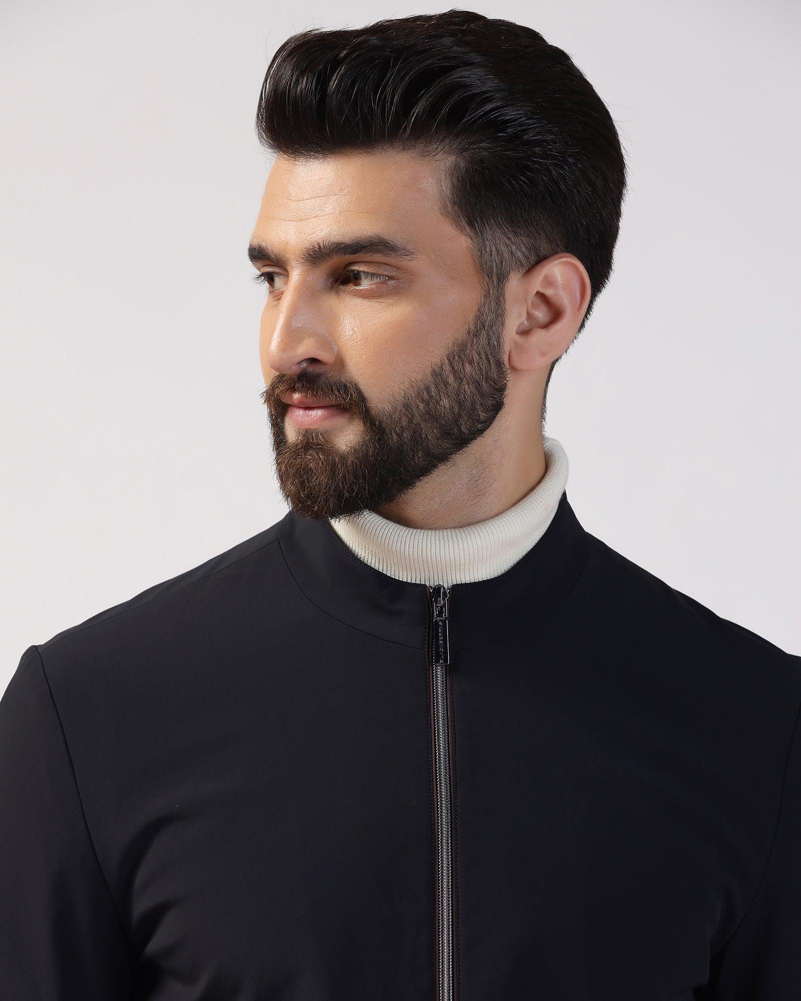 Formal Navy Solid Zipper Jacket - Orion - Image 7