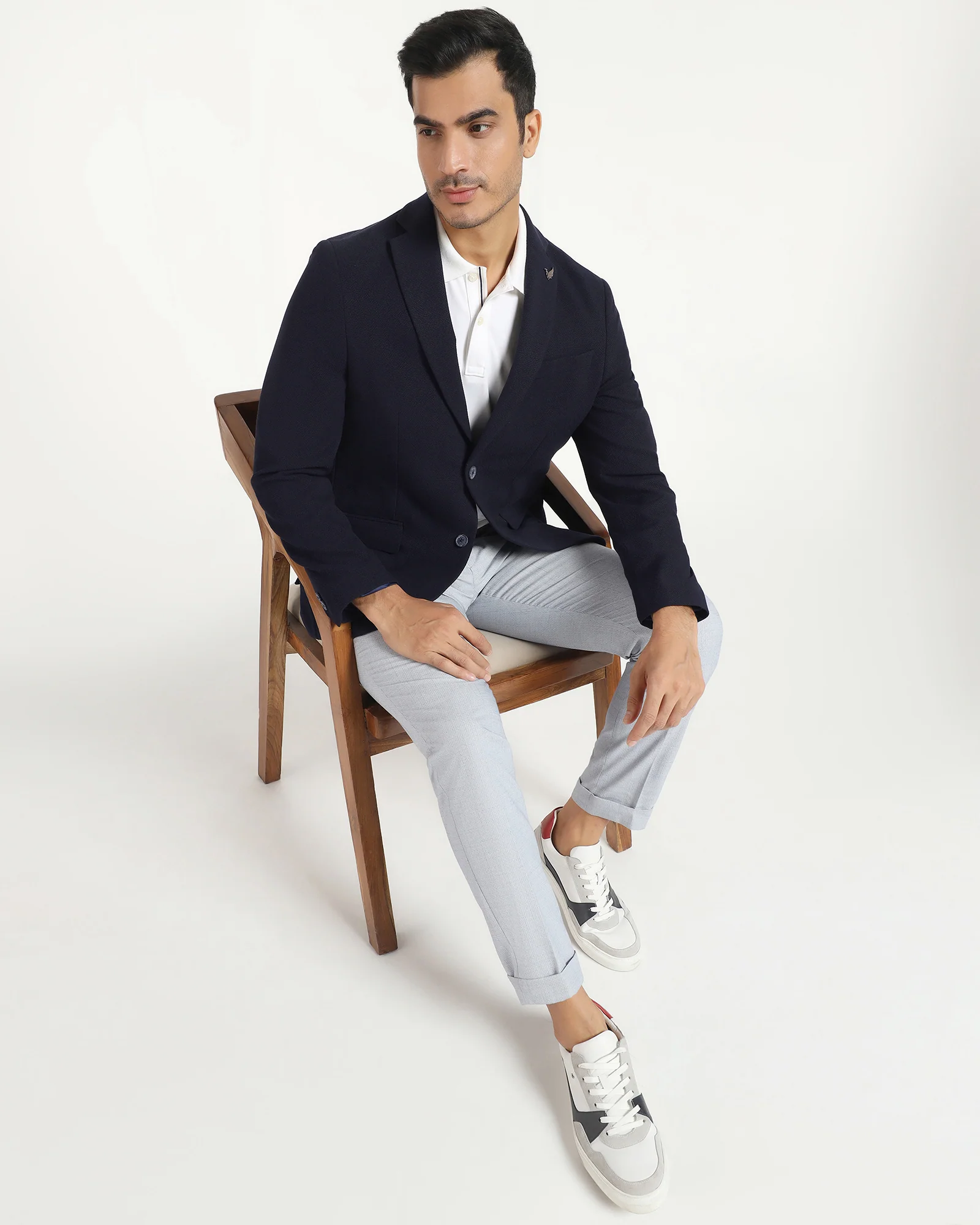 Formal Navy Textured Blazer - Caron - Image 7