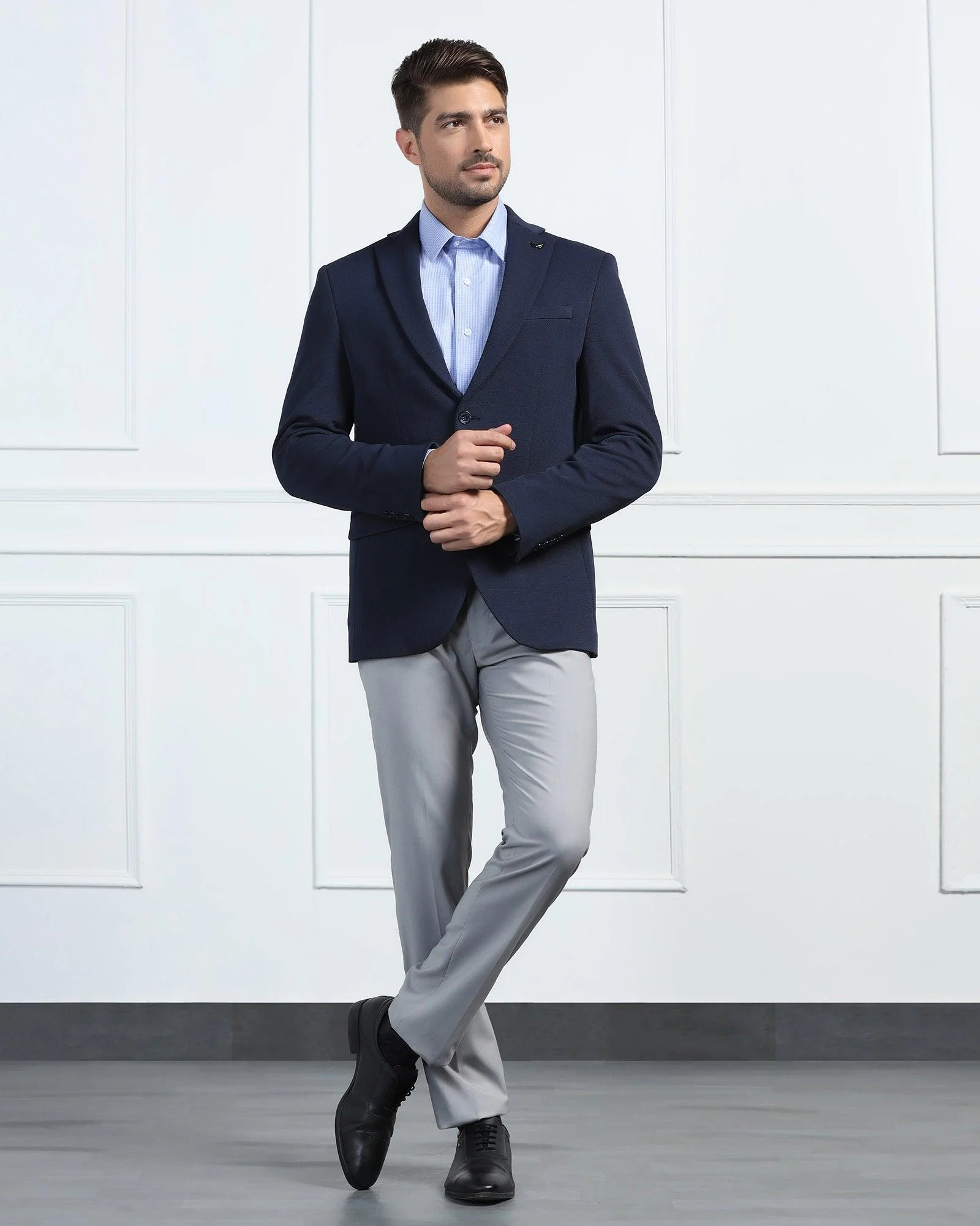 Formal Navy Textured Blazer - Morris - Image 3
