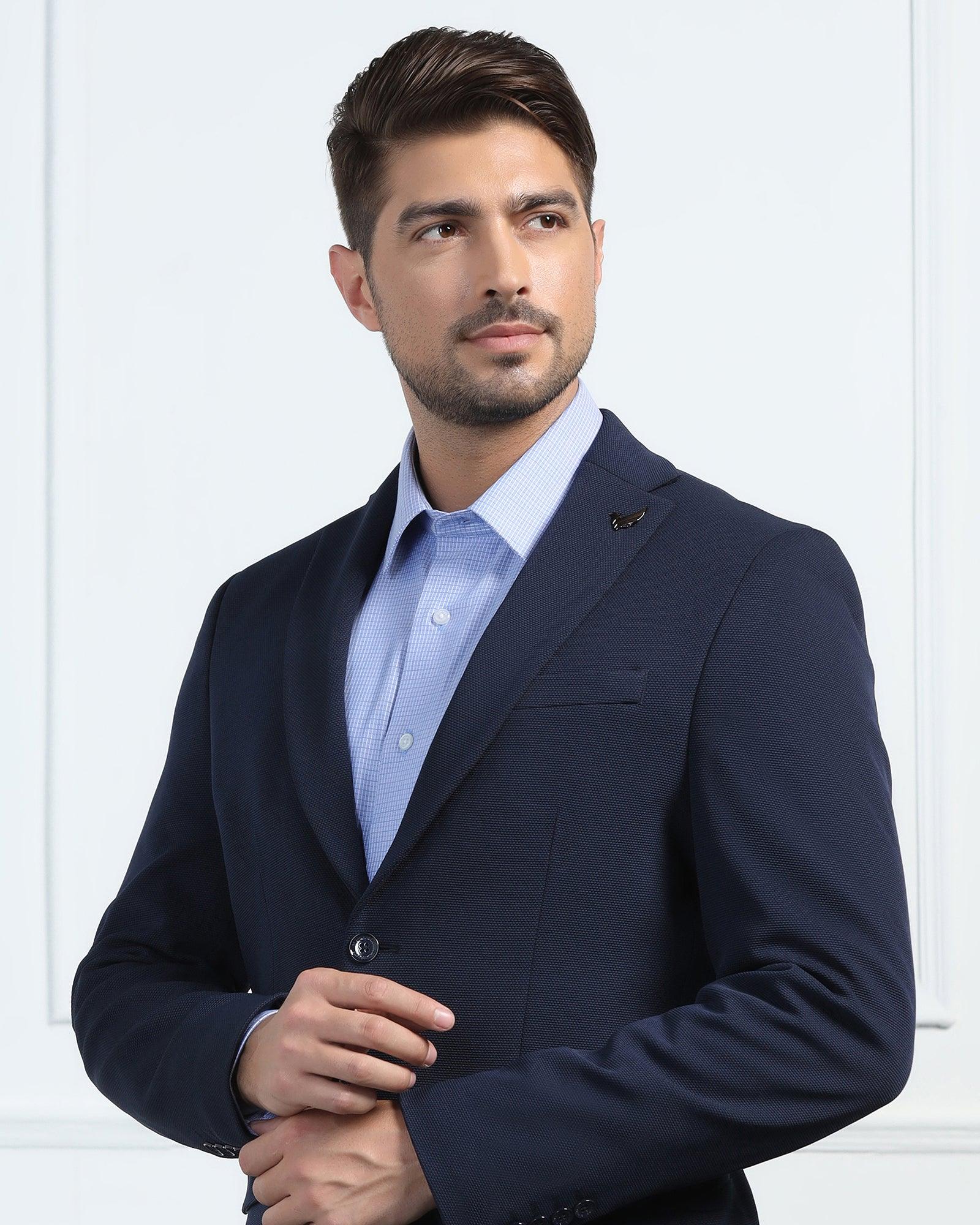 Formal Navy Textured Blazer - Morris - Image 4