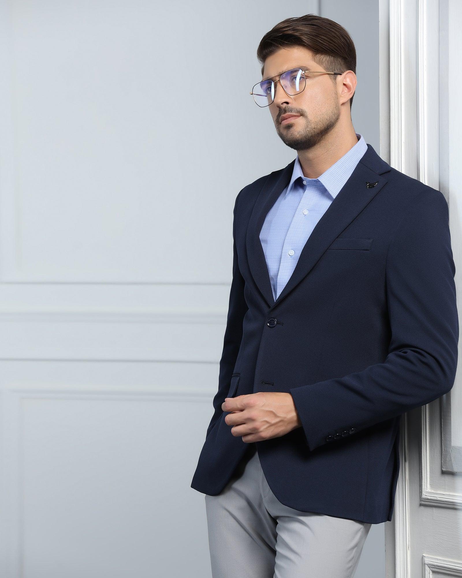 Formal Navy Textured Blazer - Morris - Image 8