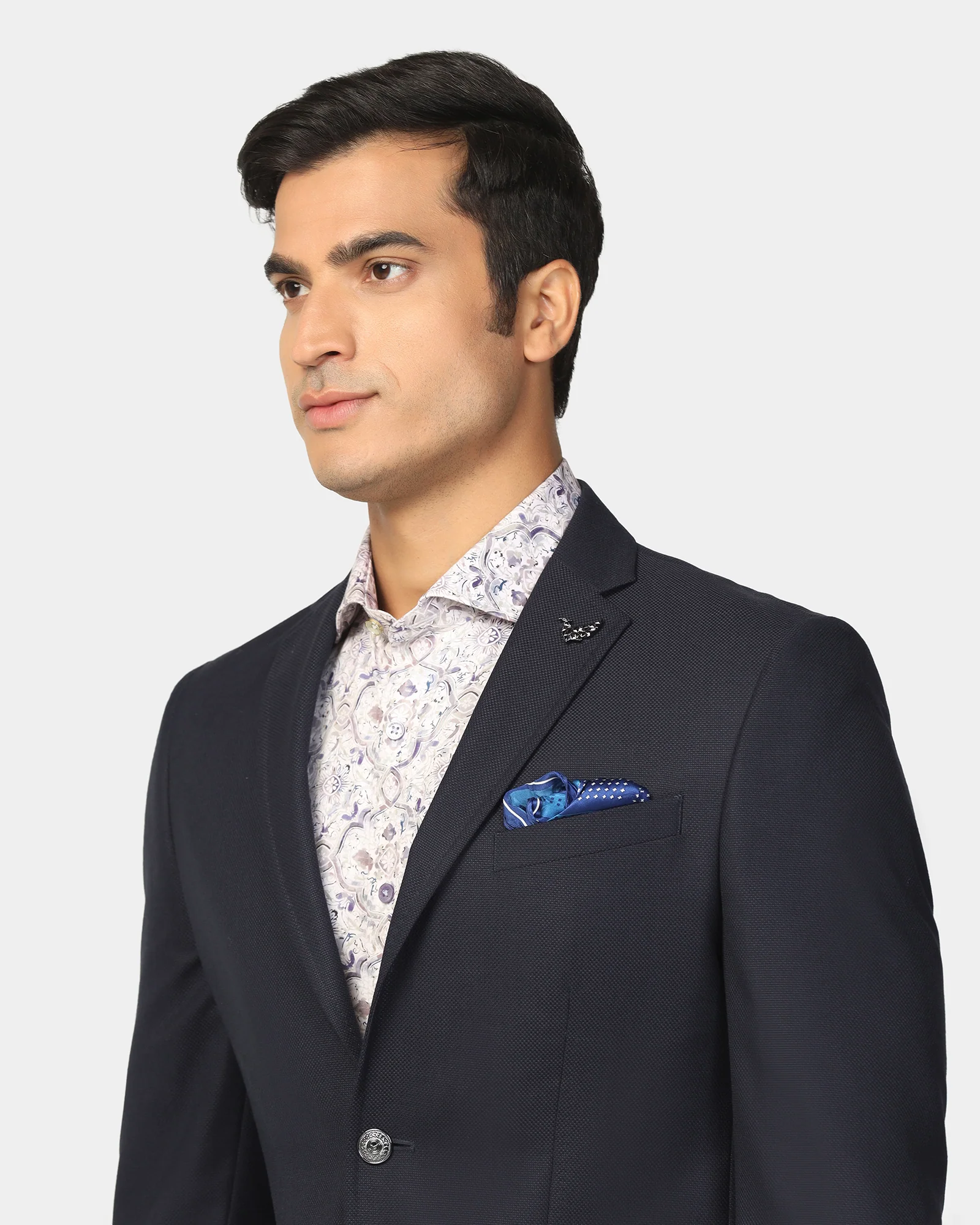 Formal Navy Textured Blazer - Quaint - Image 4
