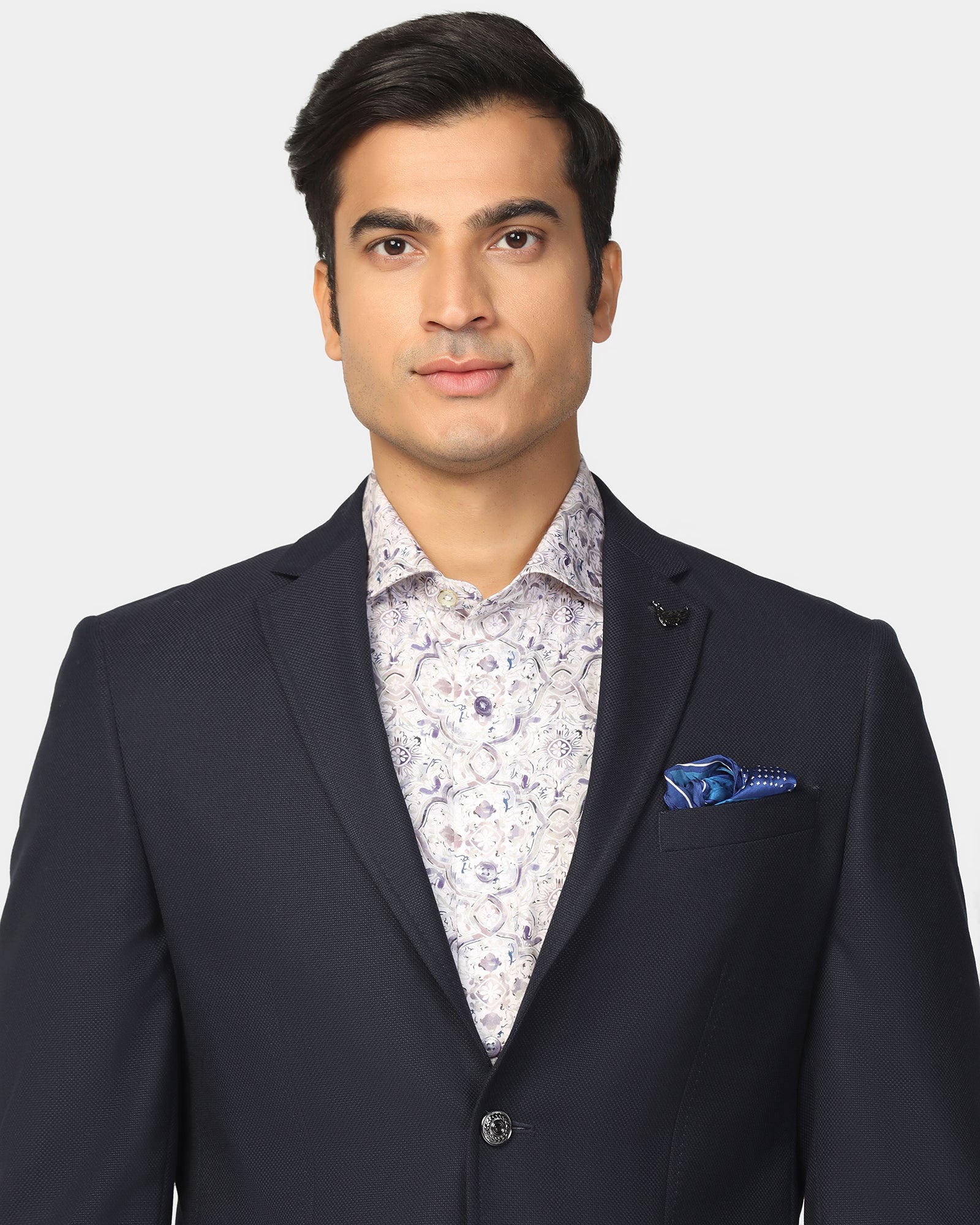 Formal Navy Textured Blazer - Quaint - Image 5