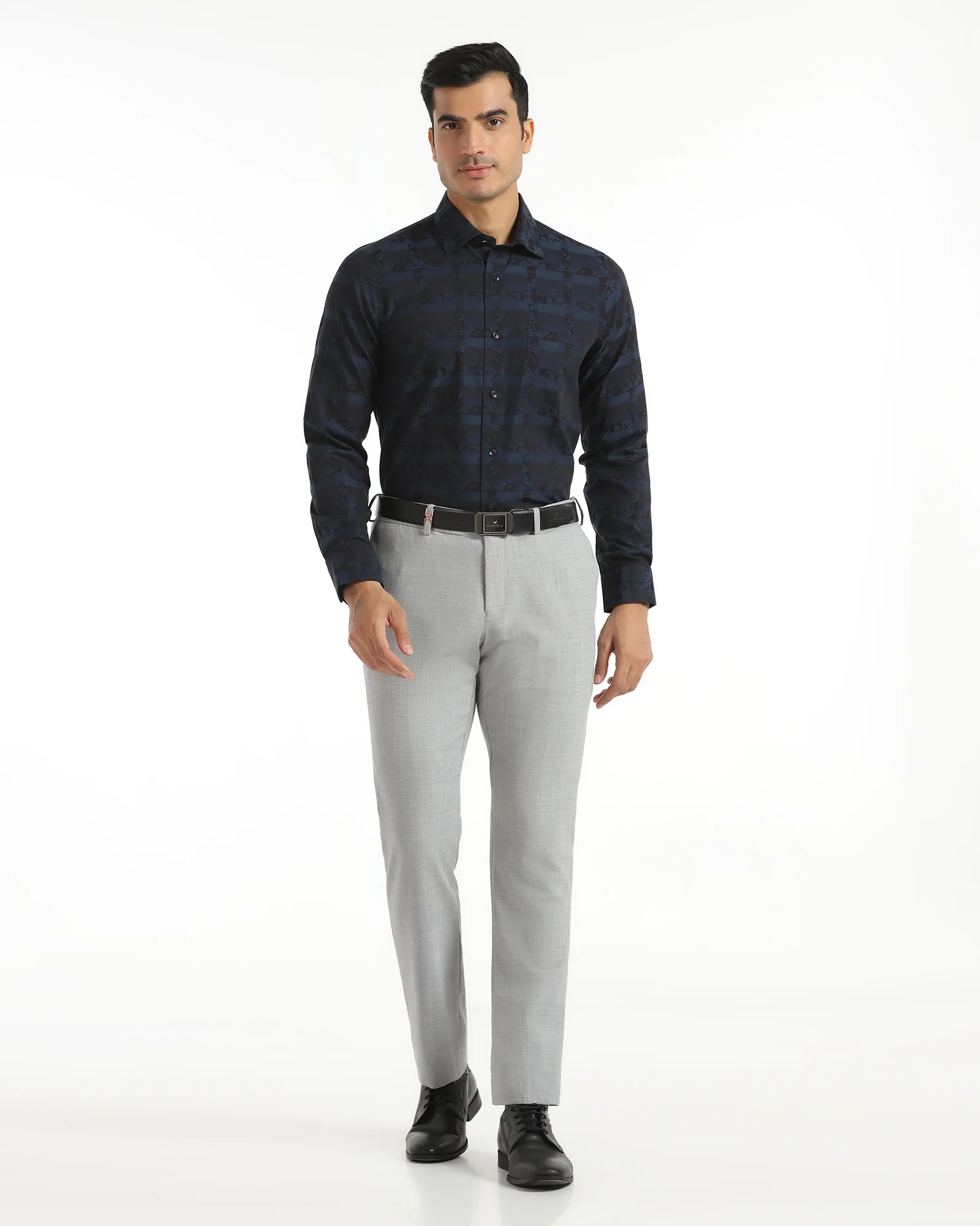 Formal Navy Jacquard Shirt - Latin - Image 3