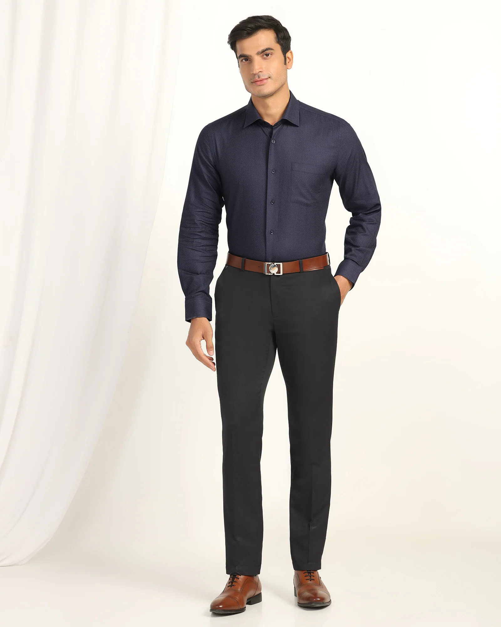 Formal Navy Textured Shirt - Lotto - Image 3