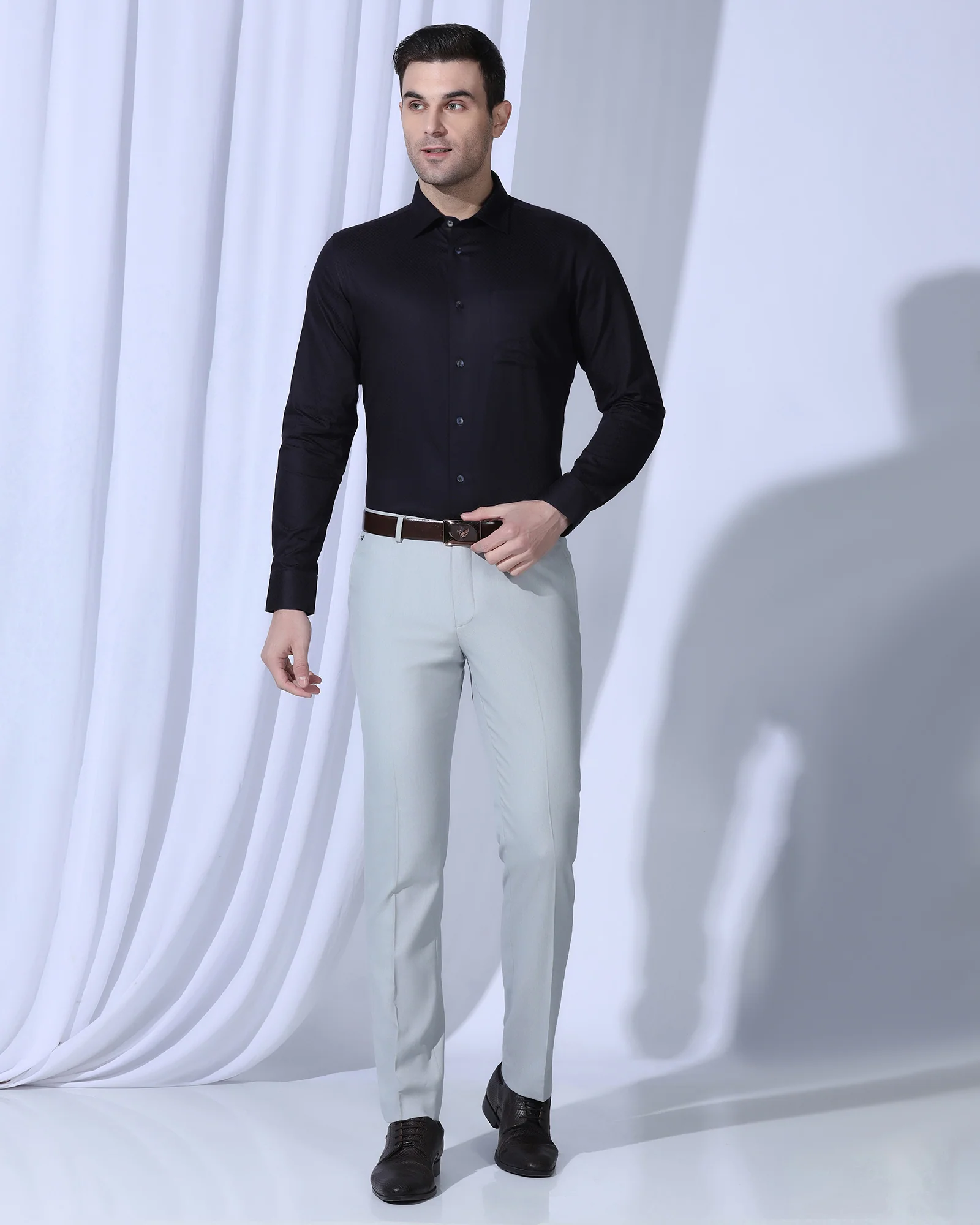 Formal Navy Textured Shirt - Shark - Image 3