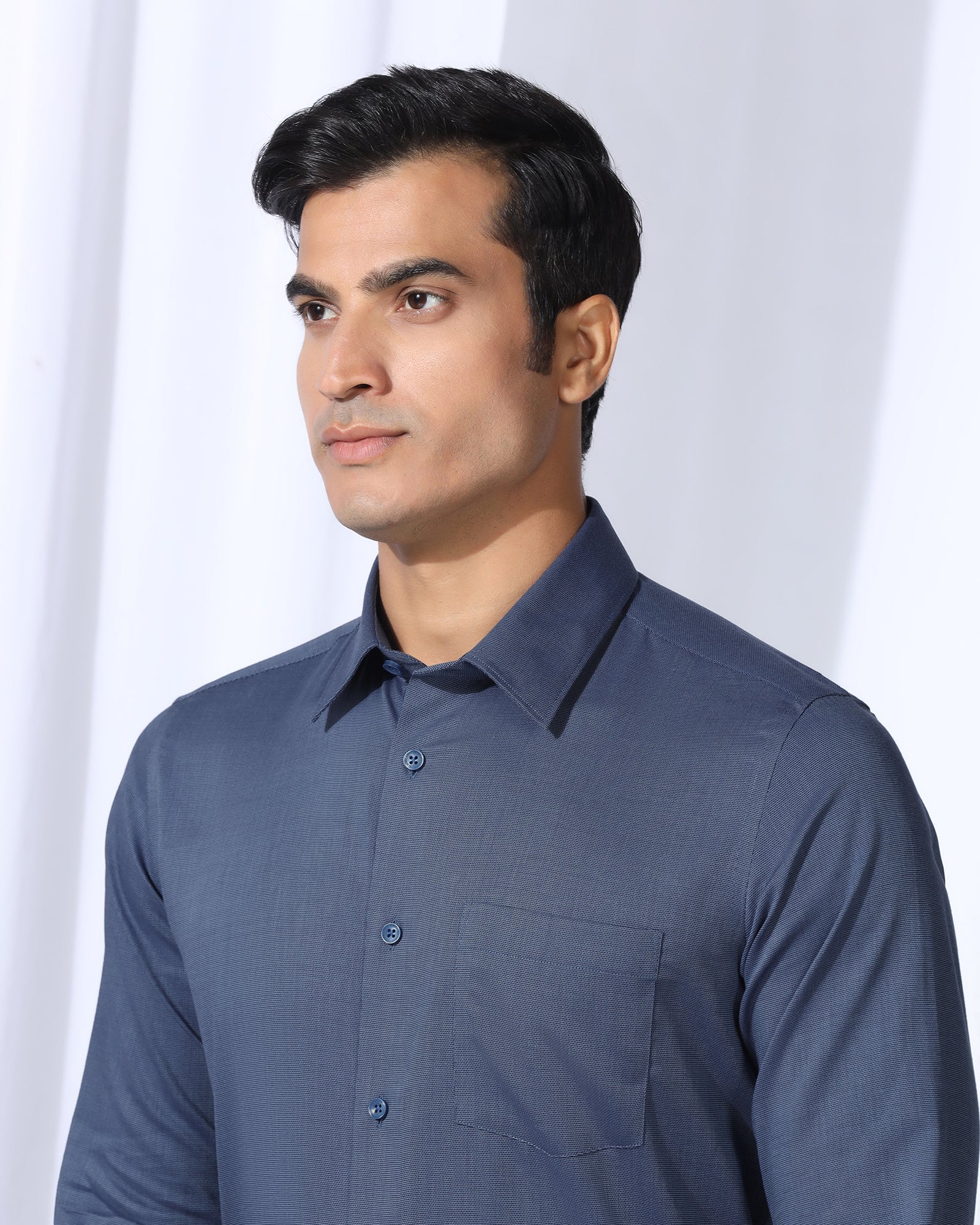 Non Iron Formal Navy Textured Shirt - Vlog - Image 4