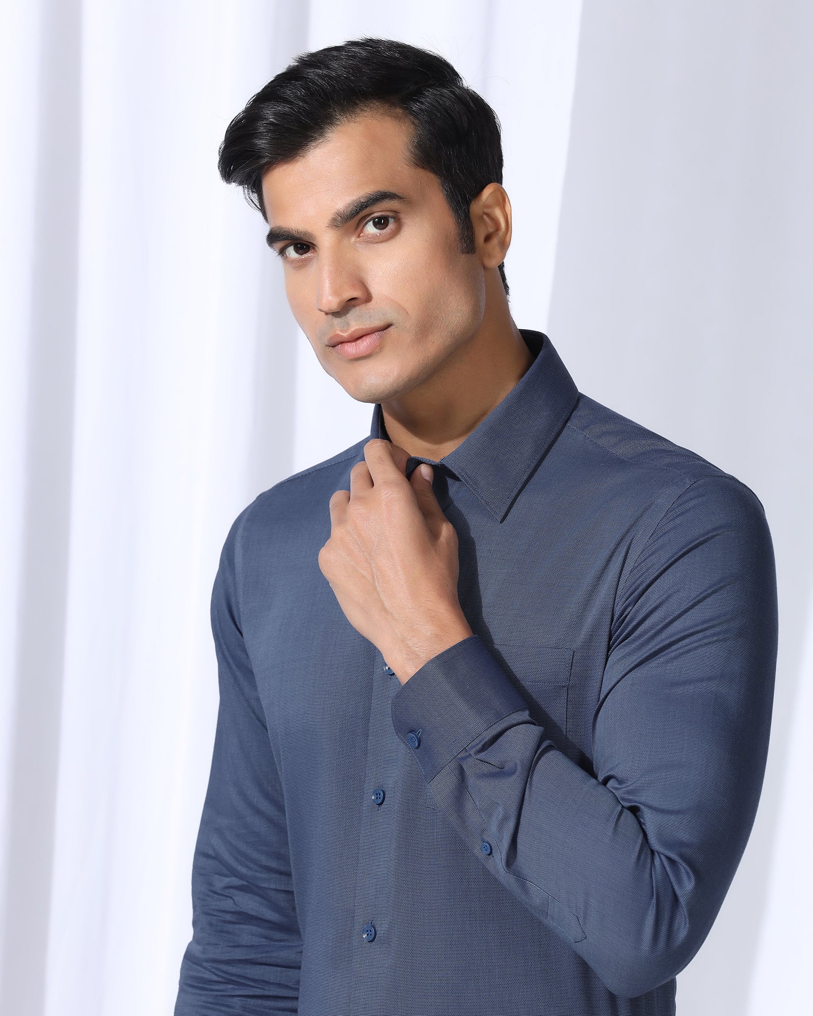 Non Iron Formal Navy Textured Shirt - Vlog - Image 7