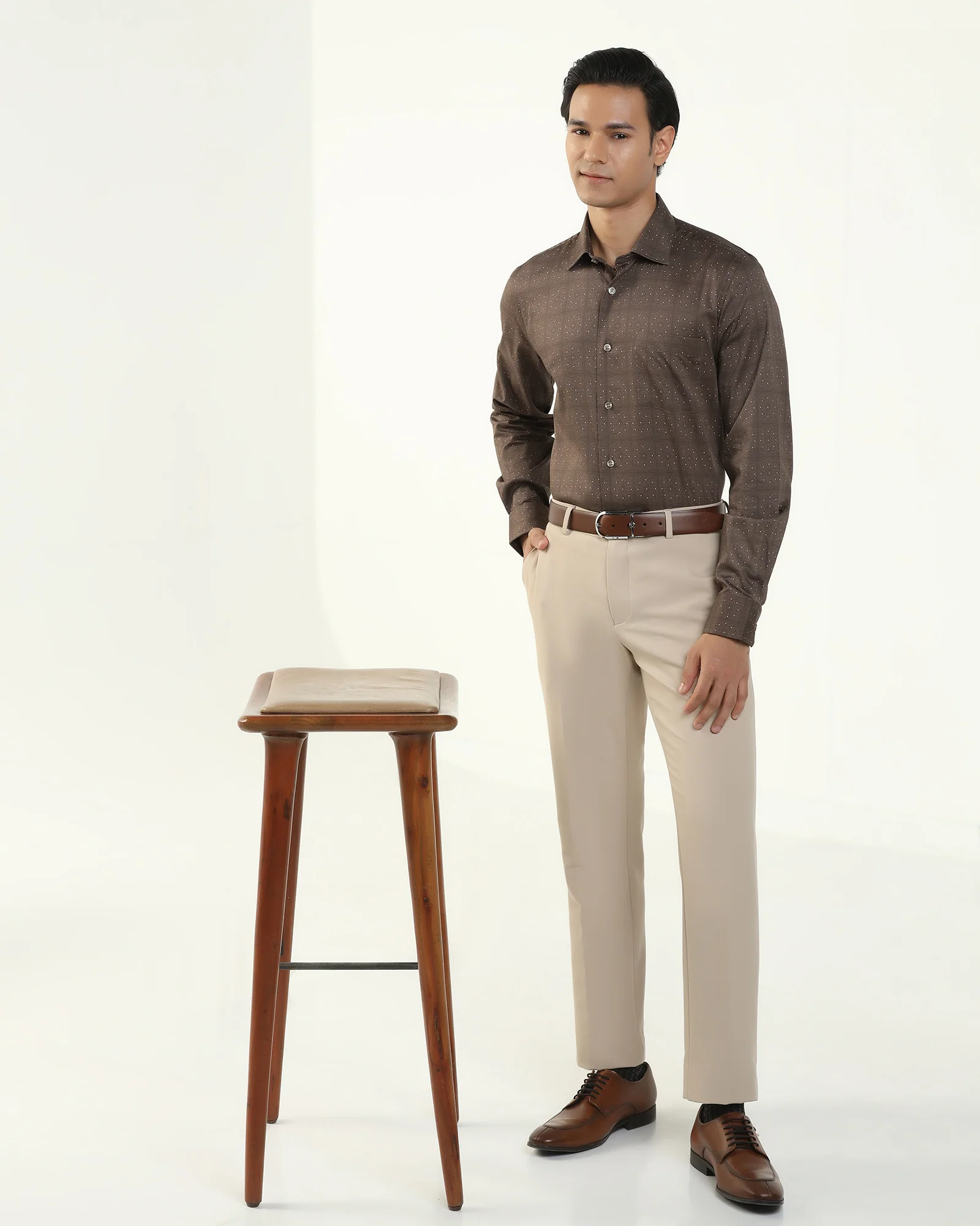 Formal Ochre Printed Shirt - Crust - Image 7