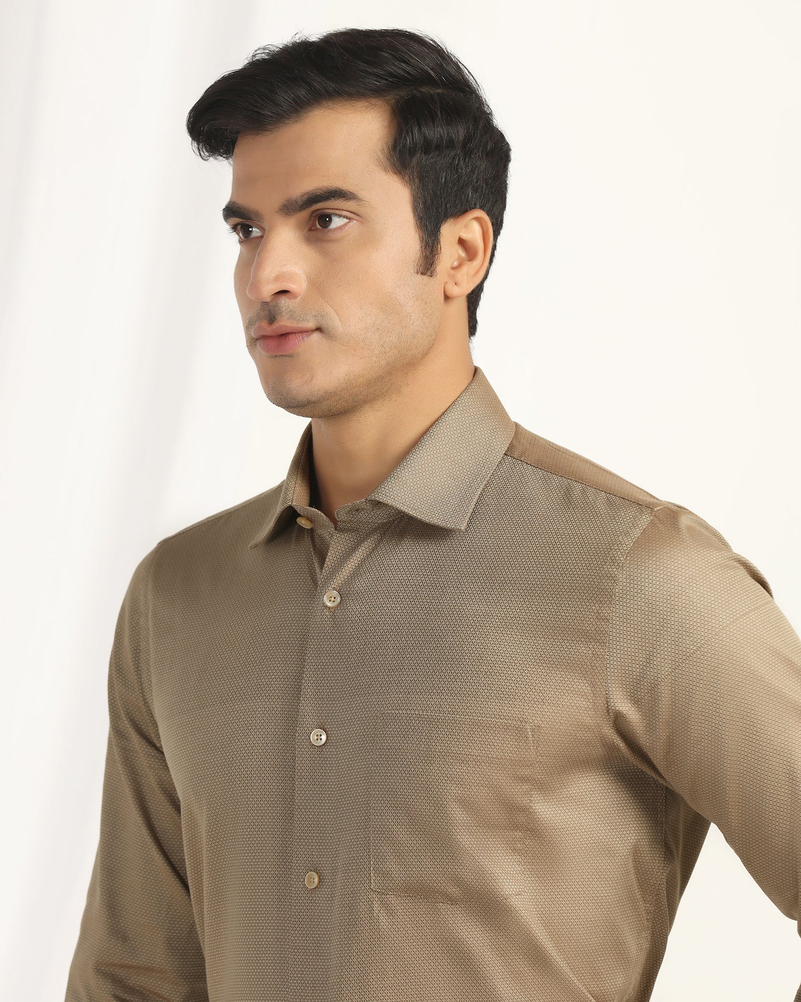 Formal Ochre Textured Shirt - Punch - Image 4