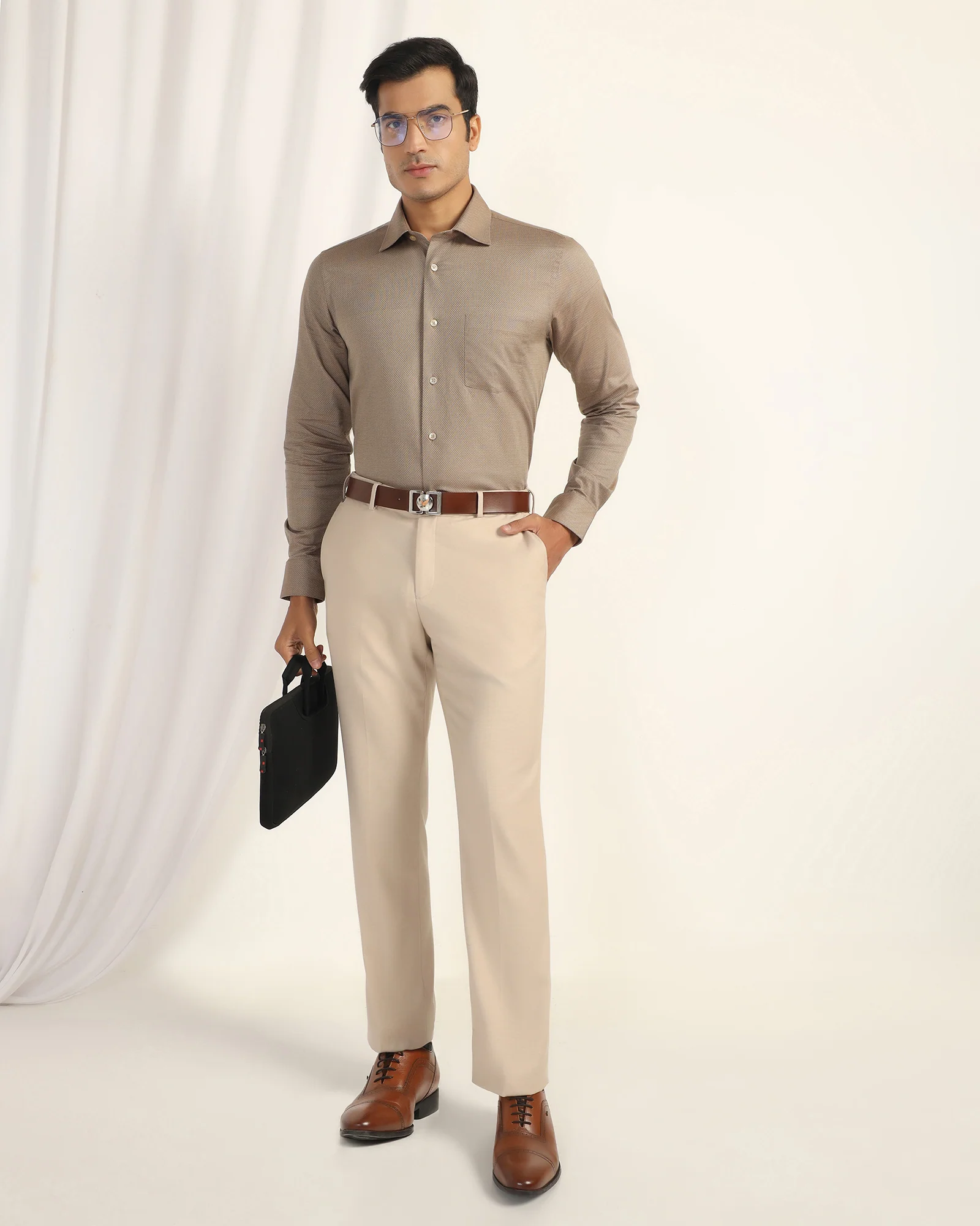 Formal Ochre Textured Shirt - Punch - Image 7