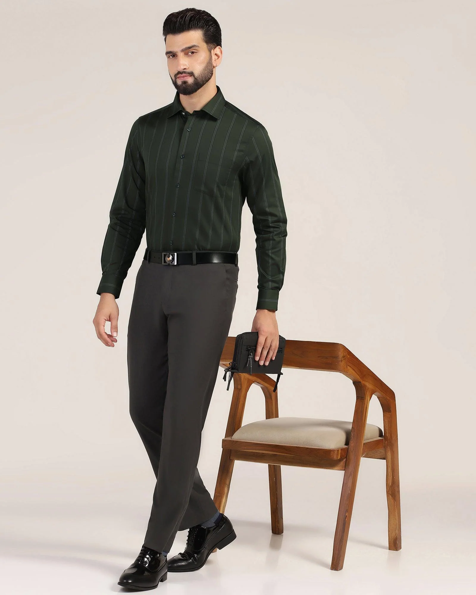 Formal Olive Stripe Shirt - Kolt - Image 8