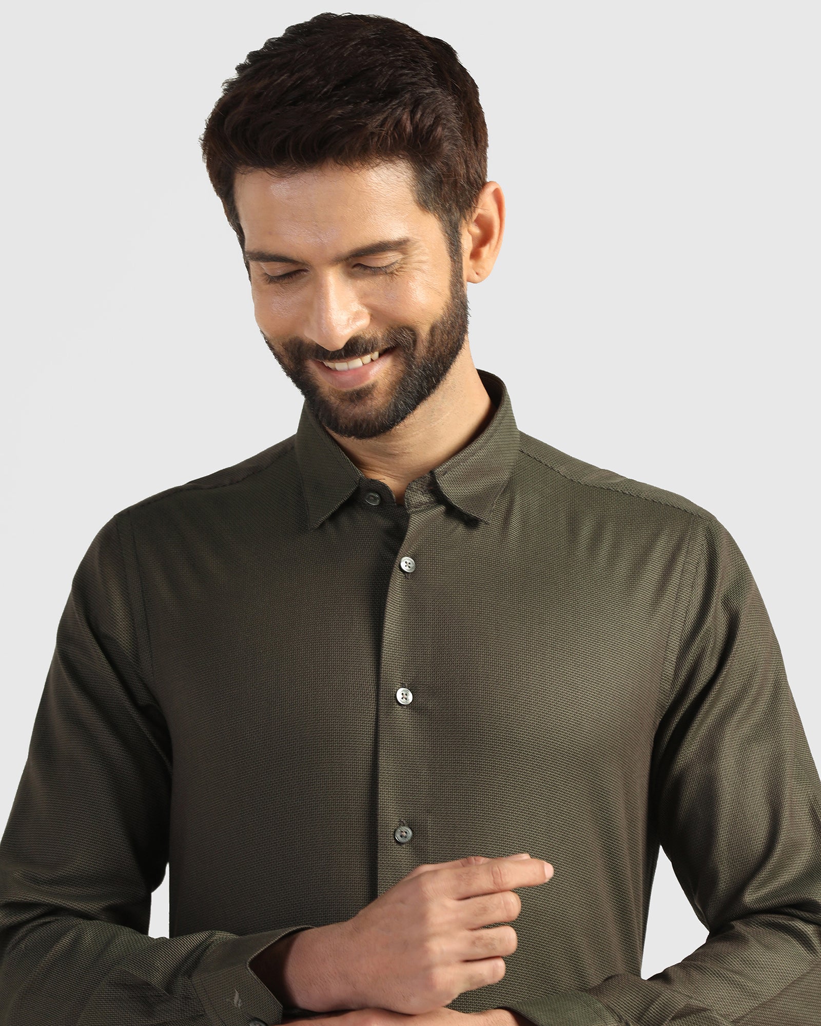 Formal Olive Textured Shirt - Amaze - Image 4