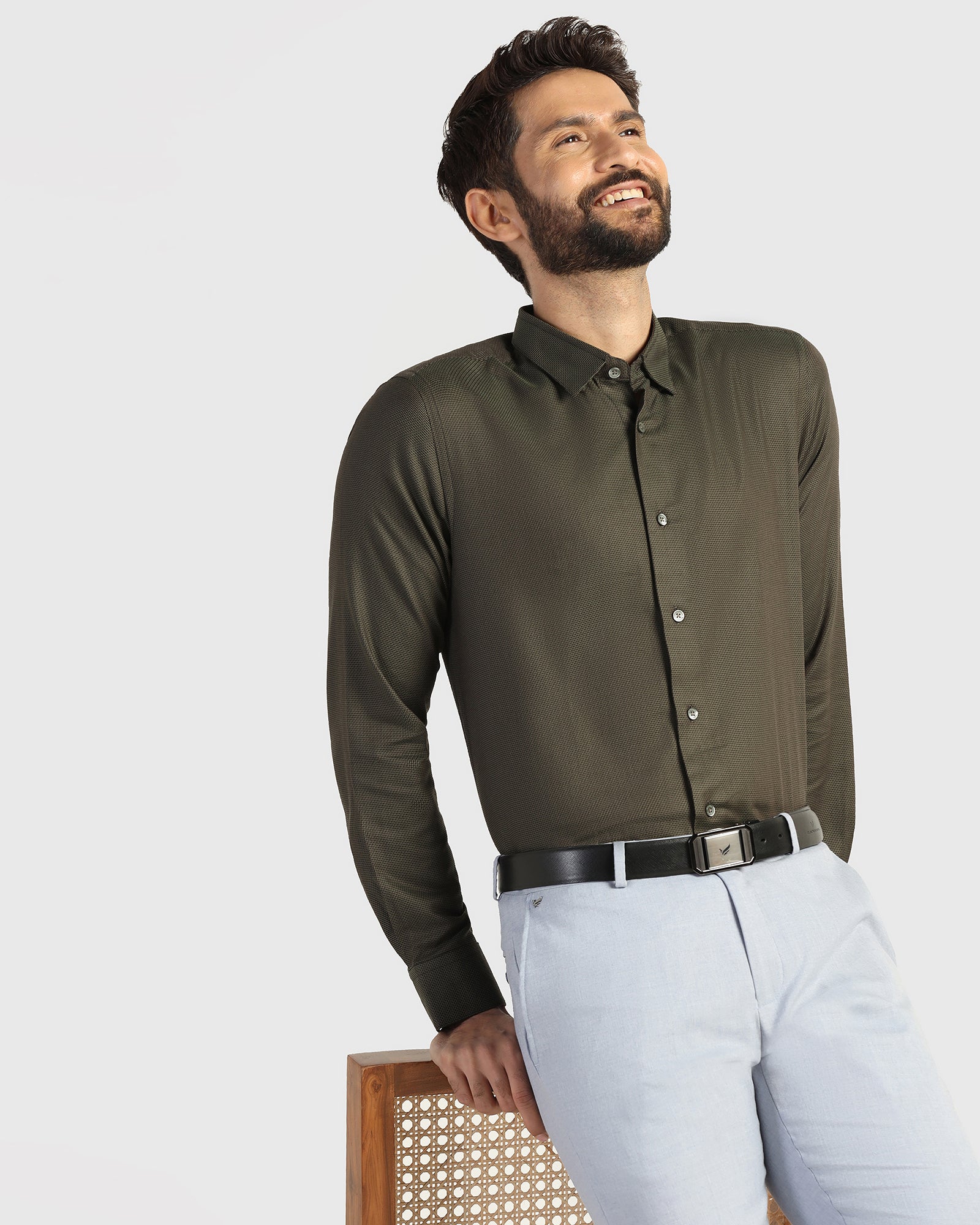 Formal Olive Textured Shirt - Amaze - Image 7