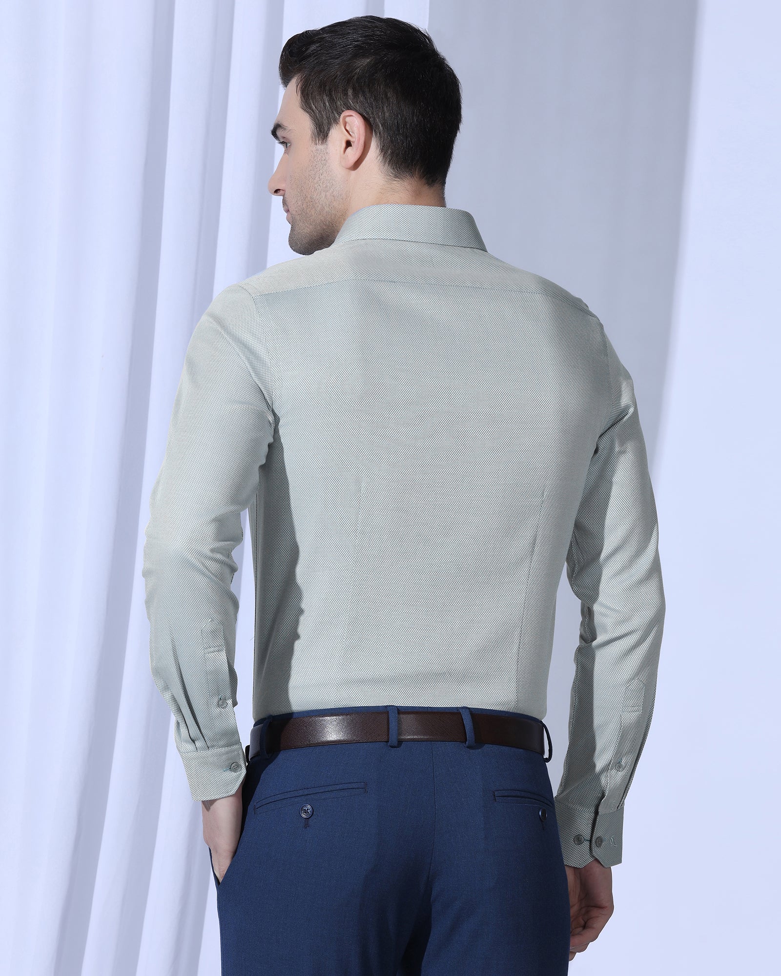 Formal Olive Textured Shirt - Quent - Image 2