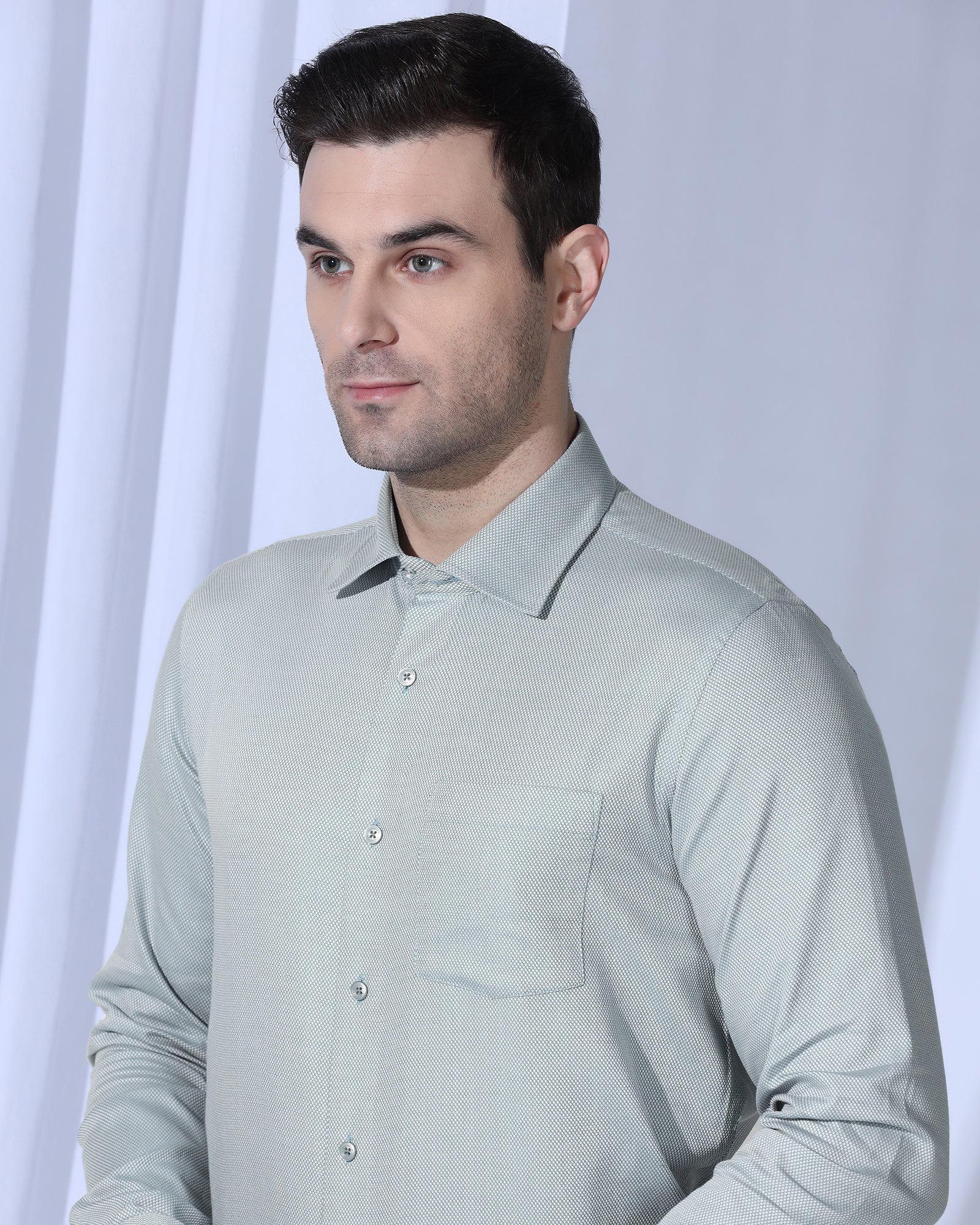 Formal Olive Textured Shirt - Quent - Image 4