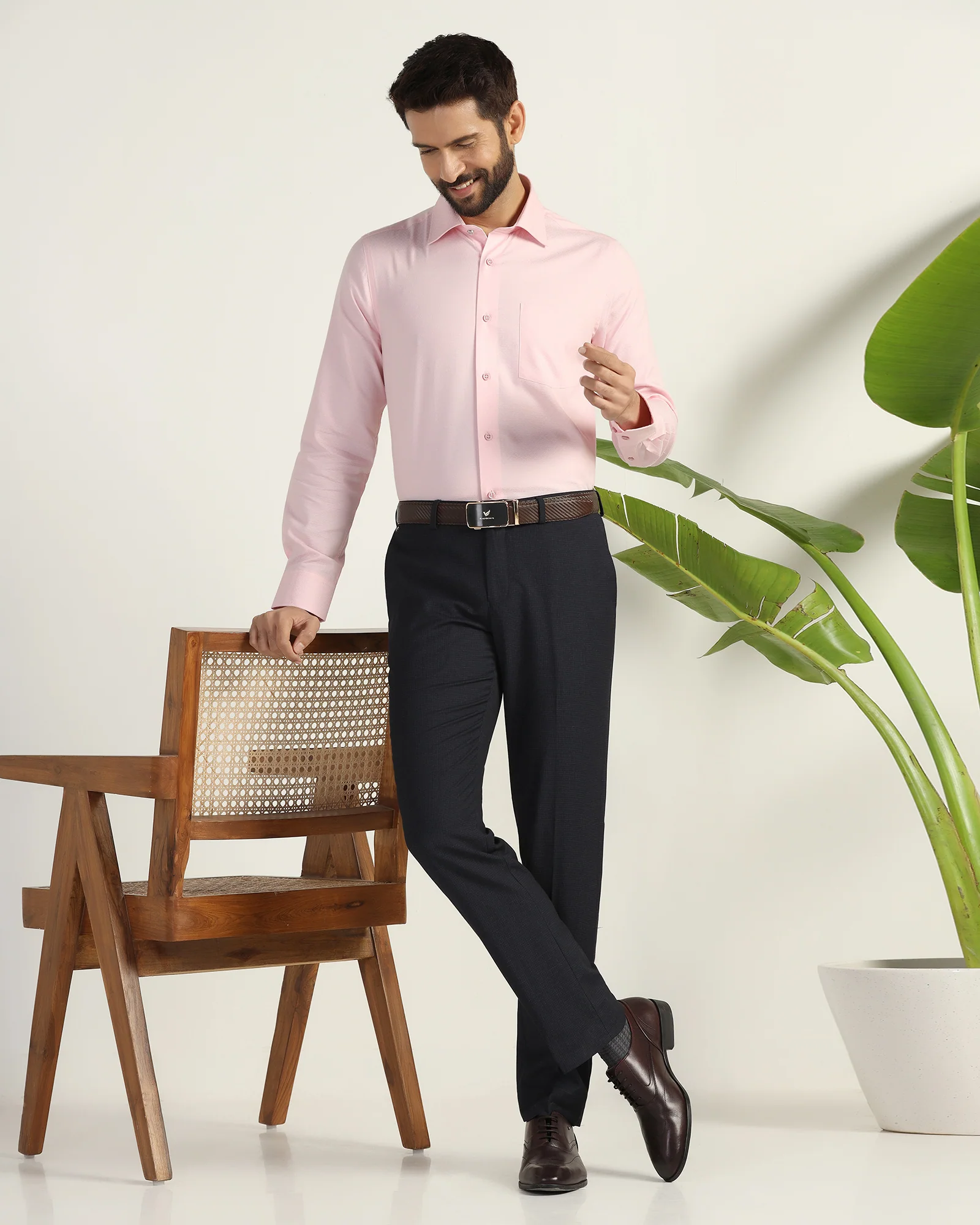 Formal Pink Textured Shirt - Brick - Image 7