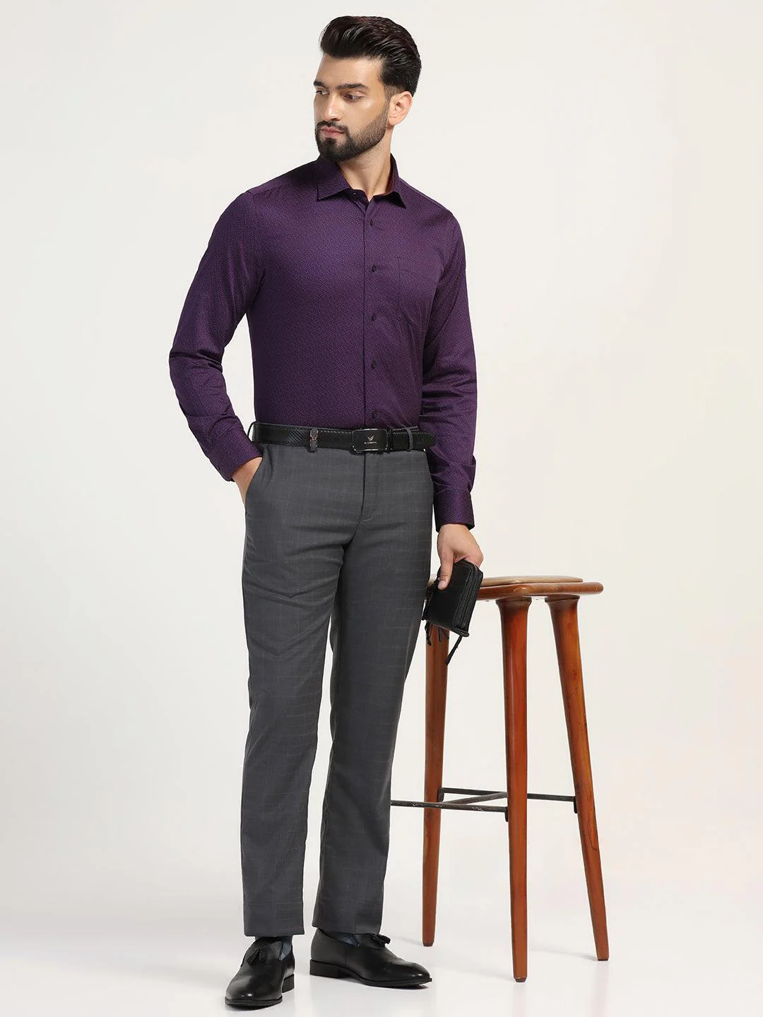 Formal Plum Printed Shirt - Grotto - Image 5