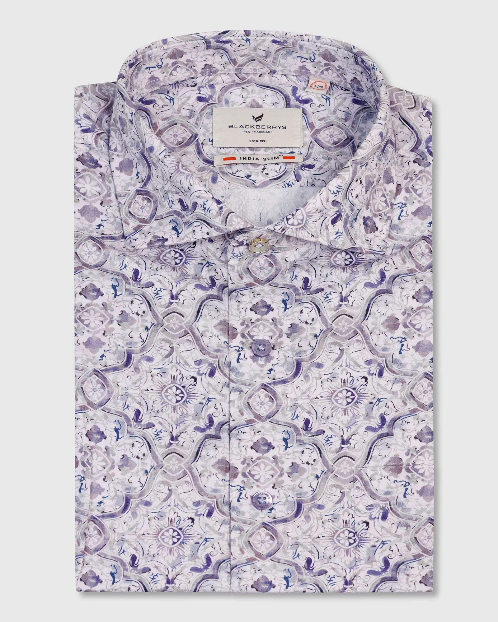 Formal Plum Printed Shirt - Shion - Image 5