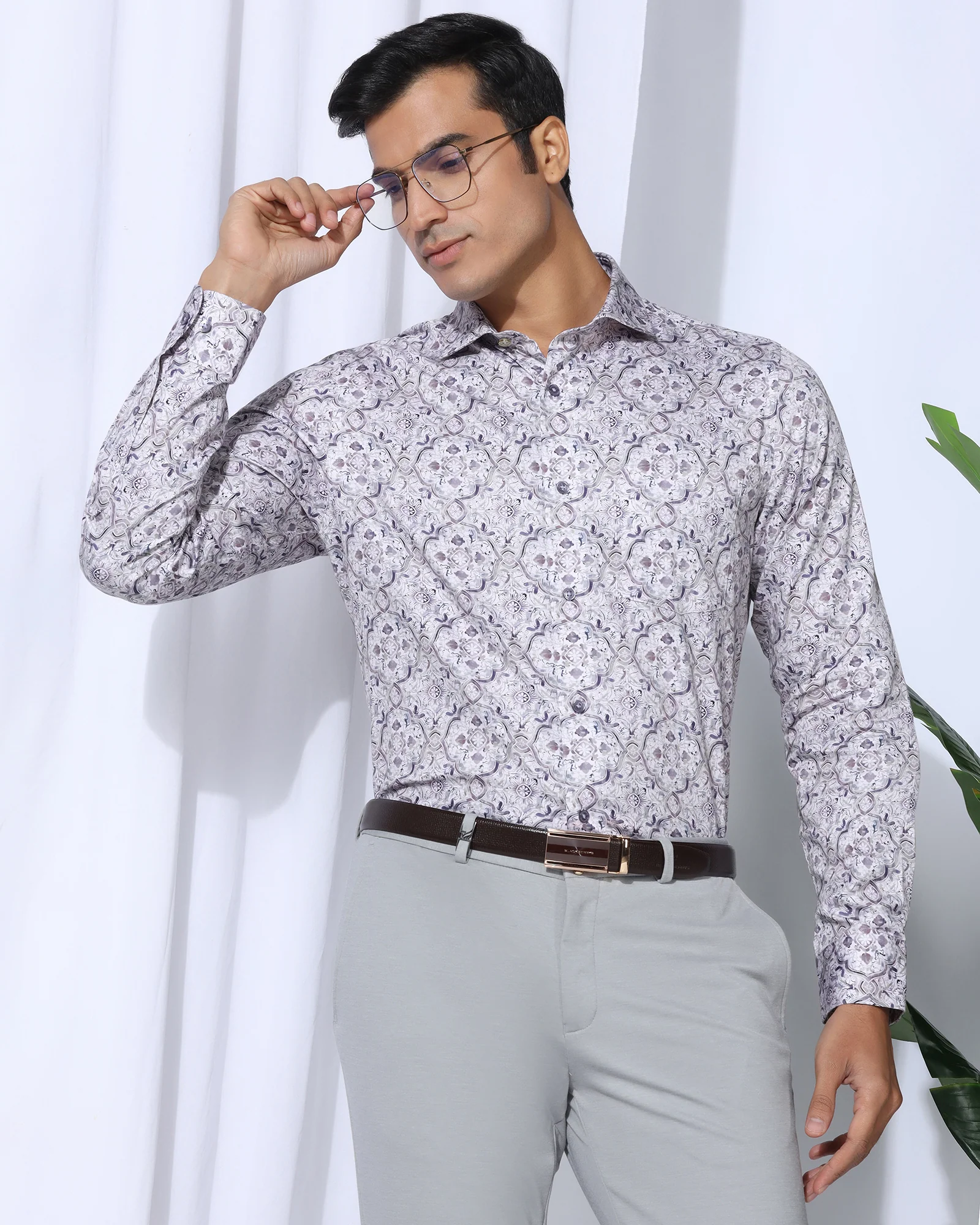 Formal Plum Printed Shirt - Shion - Image 7
